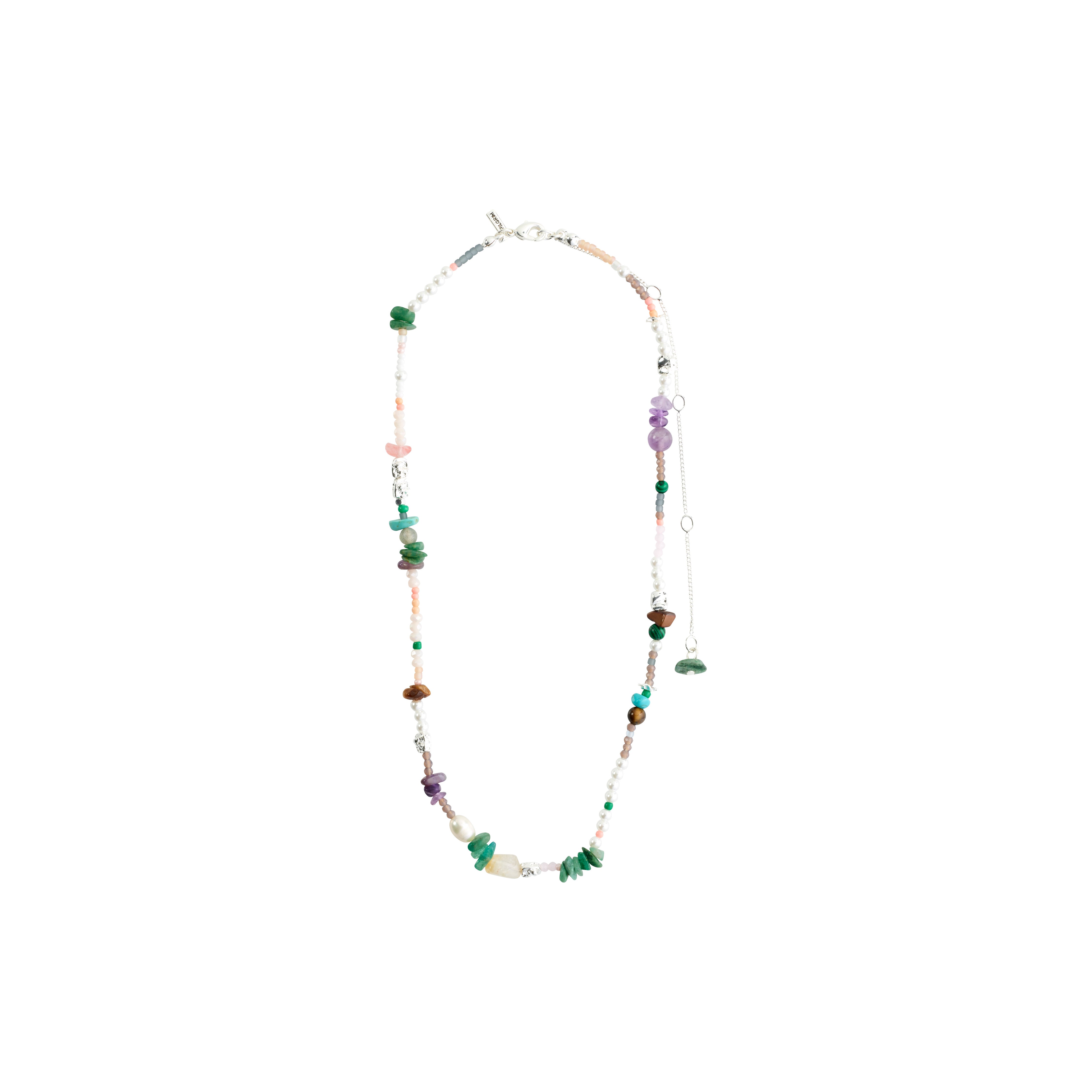 FORCE necklace multi/silver-plated features colorful beads and genuine freshwater pearls, adorned with silver-plated details and semi-precious stones for a luxurious summer look.
