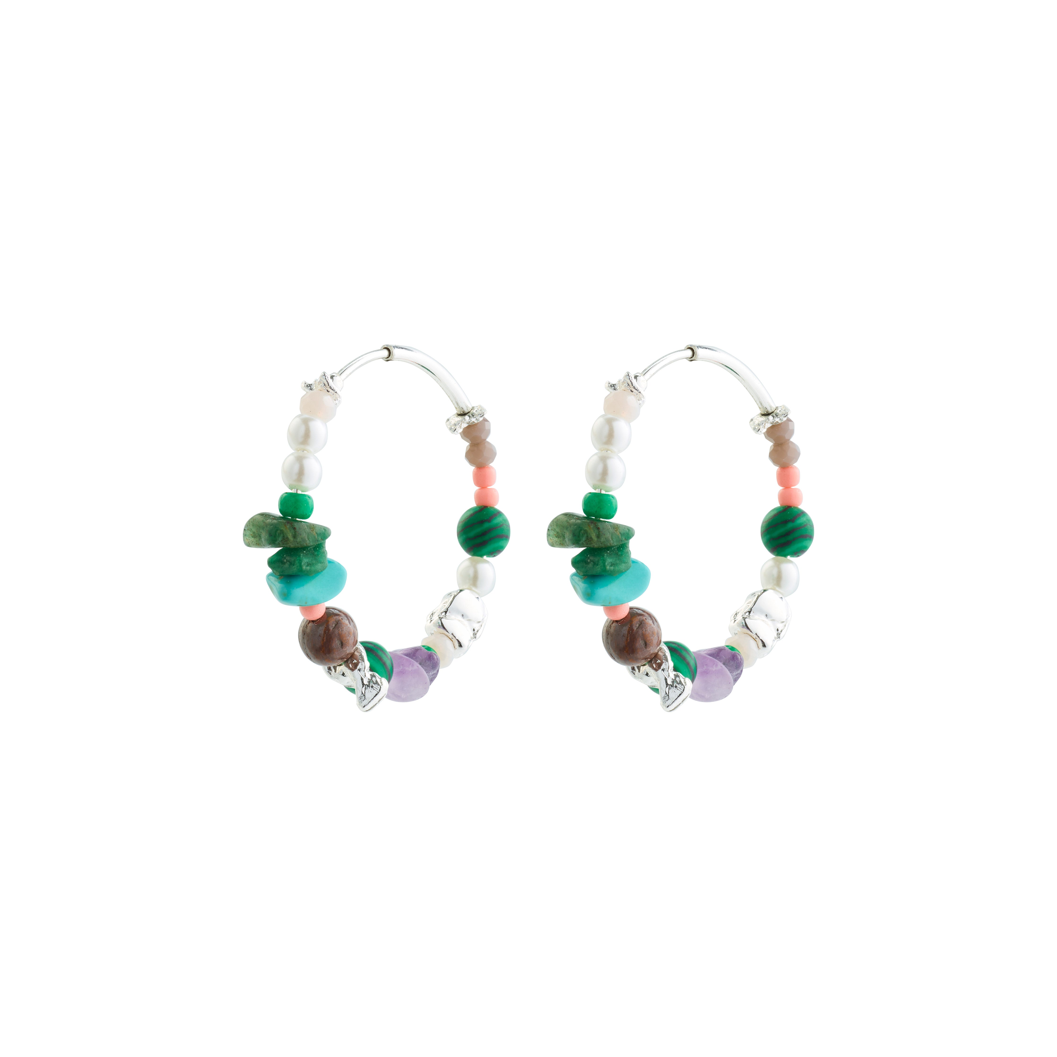 FORCE hoop earrings multi/silver-plated featuring colorful semi-precious stones and silver-plated details, embodying a boho luxe style from Pilgrim's collection.