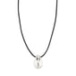 INTENT necklace: Silver-plated teardrop pendant on a black leather cord, offering a minimalist Scandinavian style with a 38 cm + 12 cm extension.