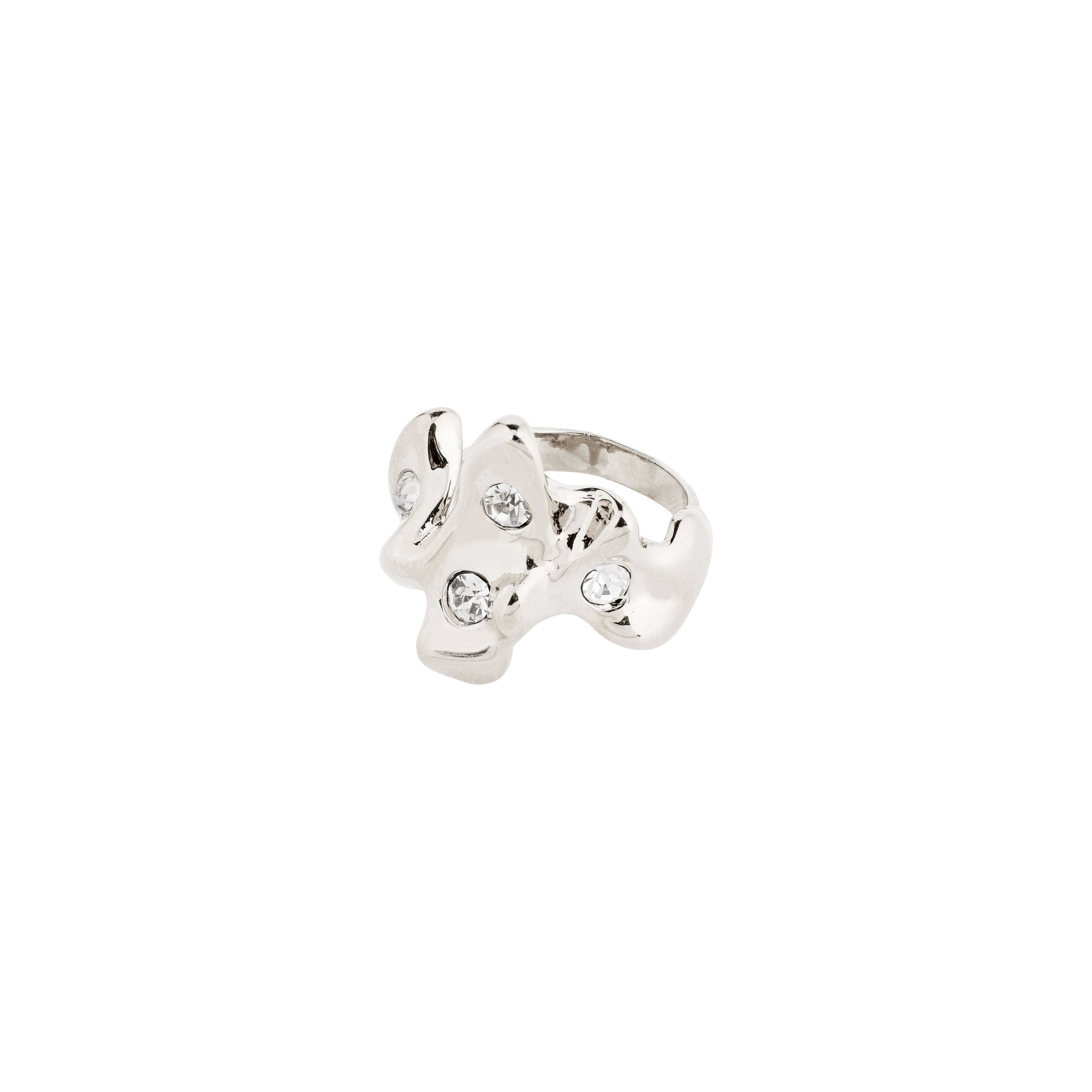 SUNSET ring silver-plated with organic design, adorned with shimmering Preciosa crystals. Adjustable for a perfect fit, made from 95% recycled material.