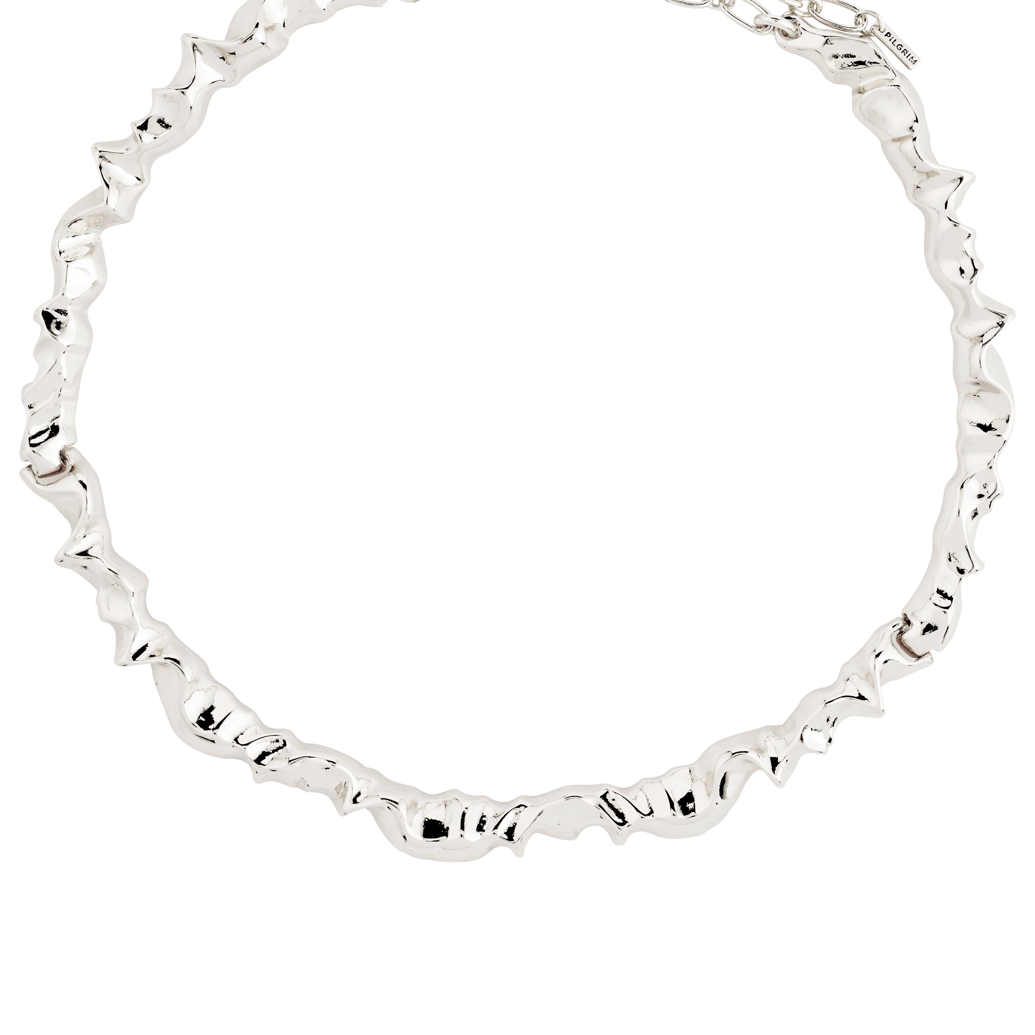 SUNSET necklace silver-plated, featuring a bold, wavy design with a 38 cm chain and 9 cm extension, crafted from 99% recycled material.