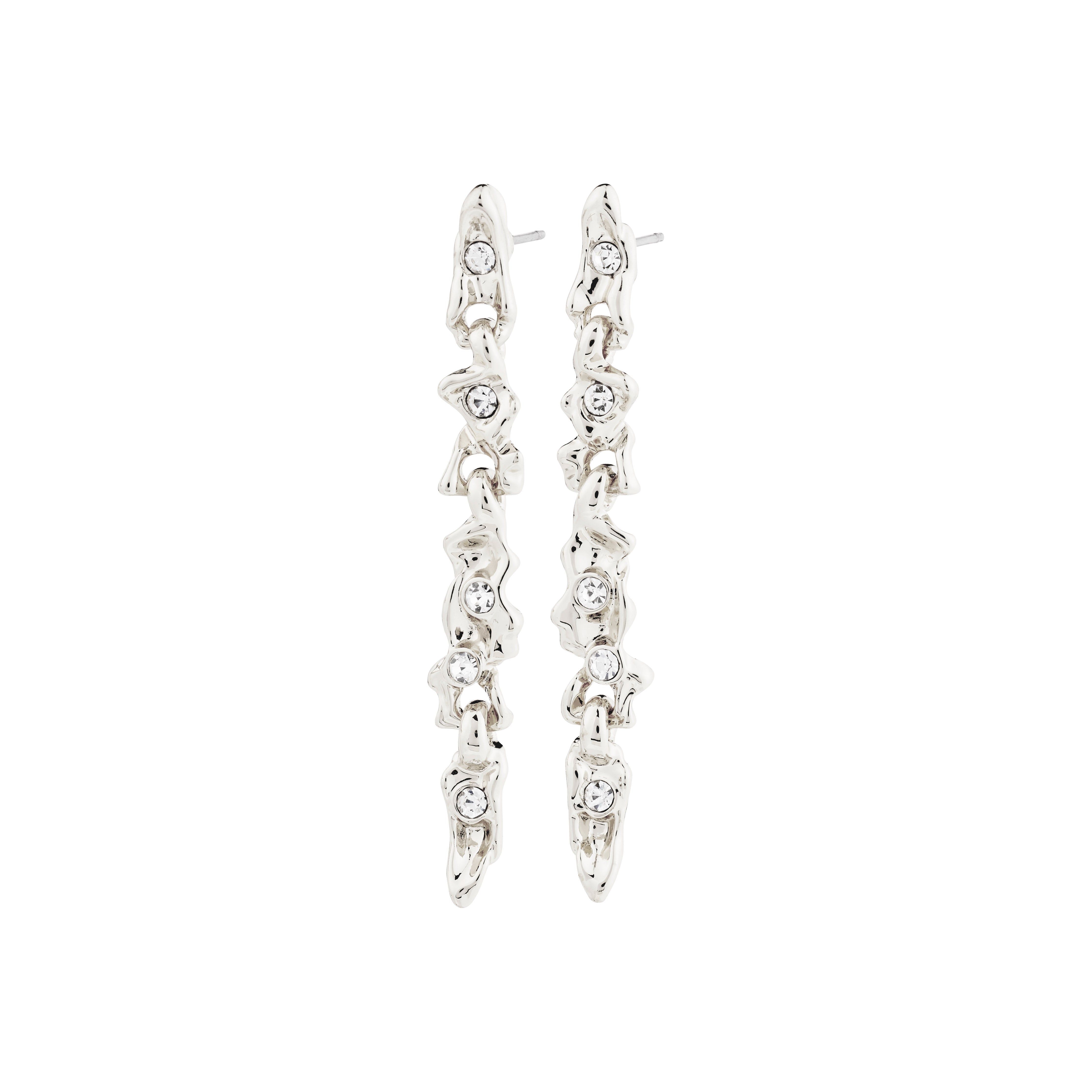 SUNSET crystal earrings, silver-plated with organic links and Preciosa crystals, designed to enhance style and confidence. Made from 94% recycled material.
