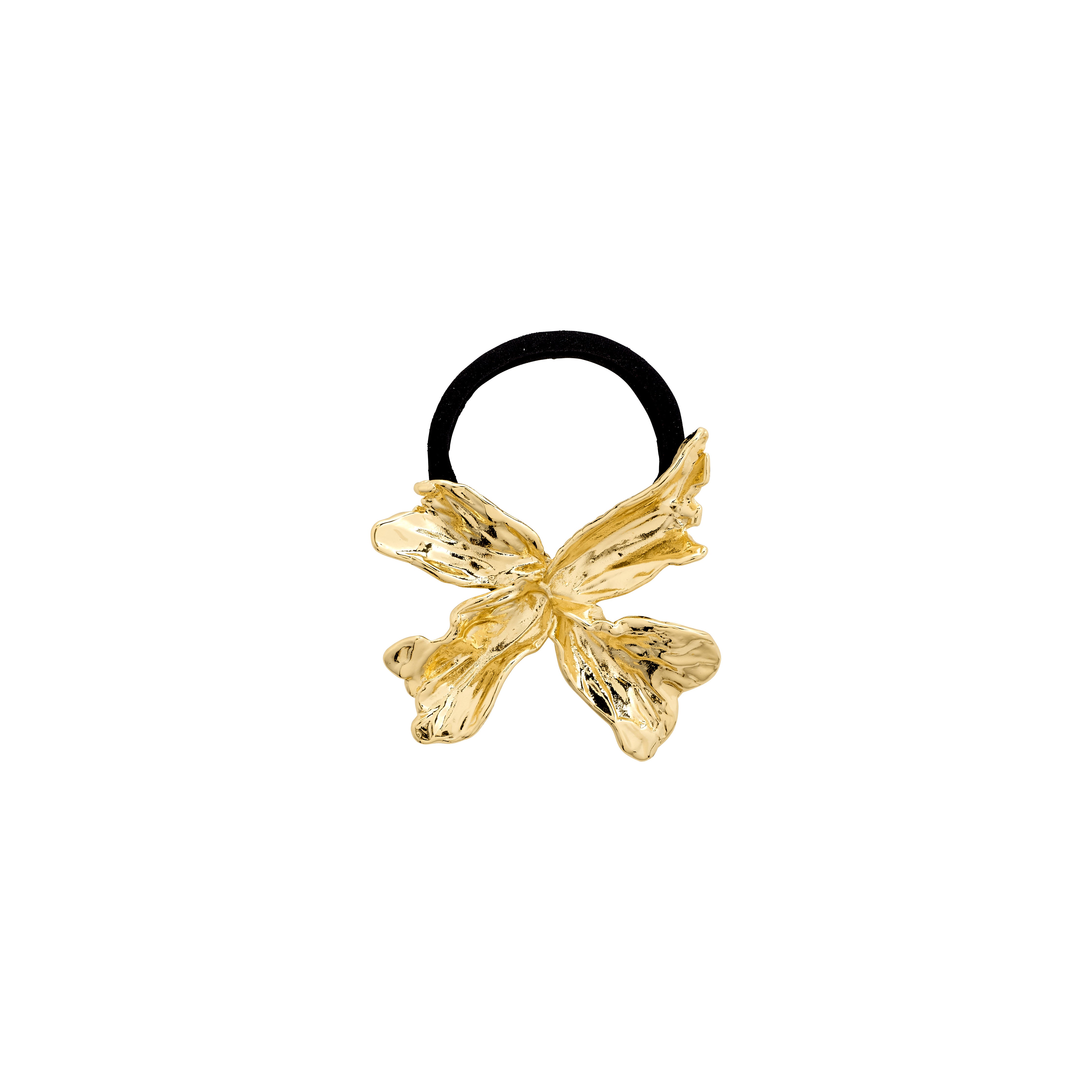 DREAM hair accessory by Pilgrim: A gold-plated elastic with a large flower pendant, perfect for enhancing summer hairstyles with an elegant touch.