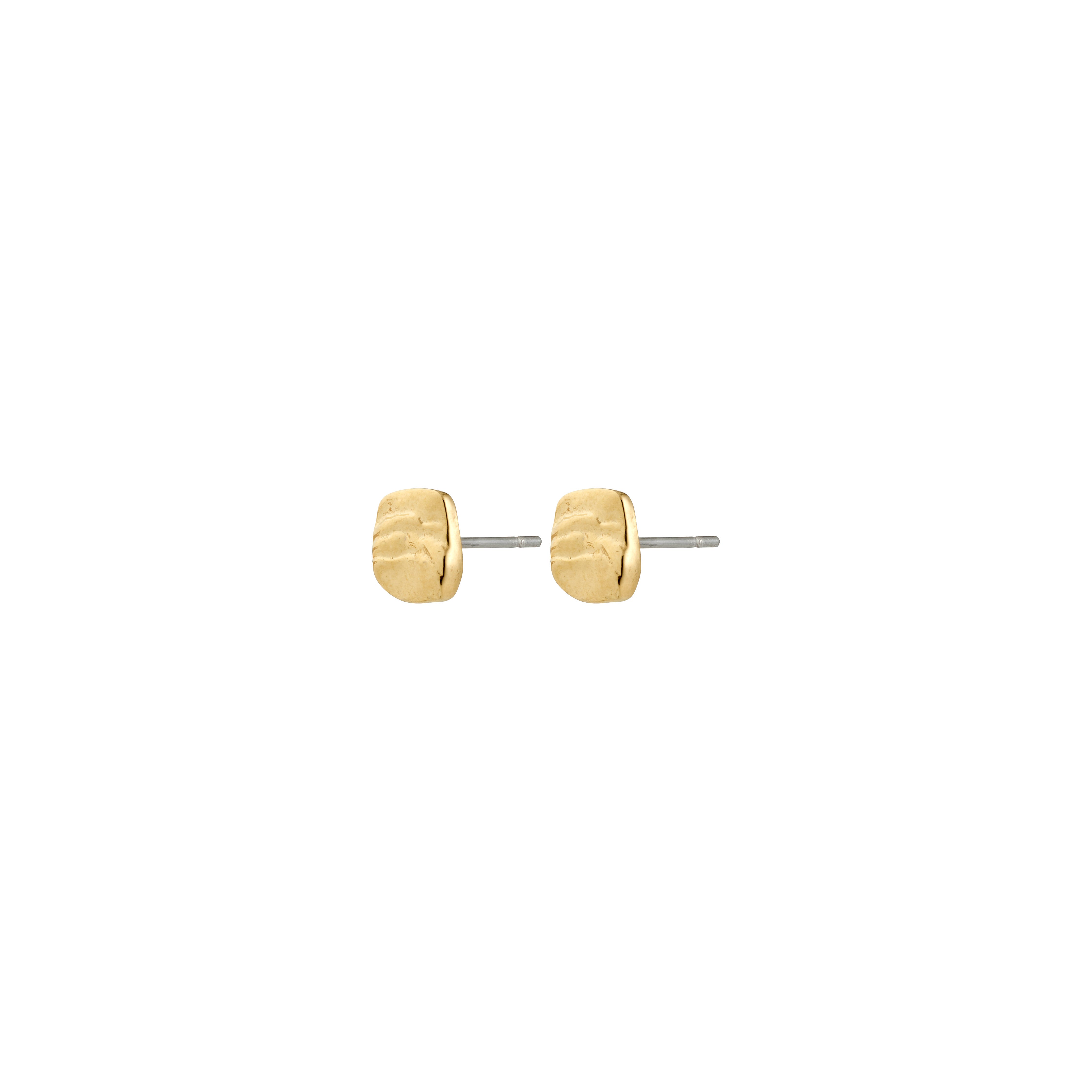 SENSE stud earrings gold-plated with hammered gold-tone pebble design, mounted on silver posts, offering a subtle shine for everyday style from Pilgrim.