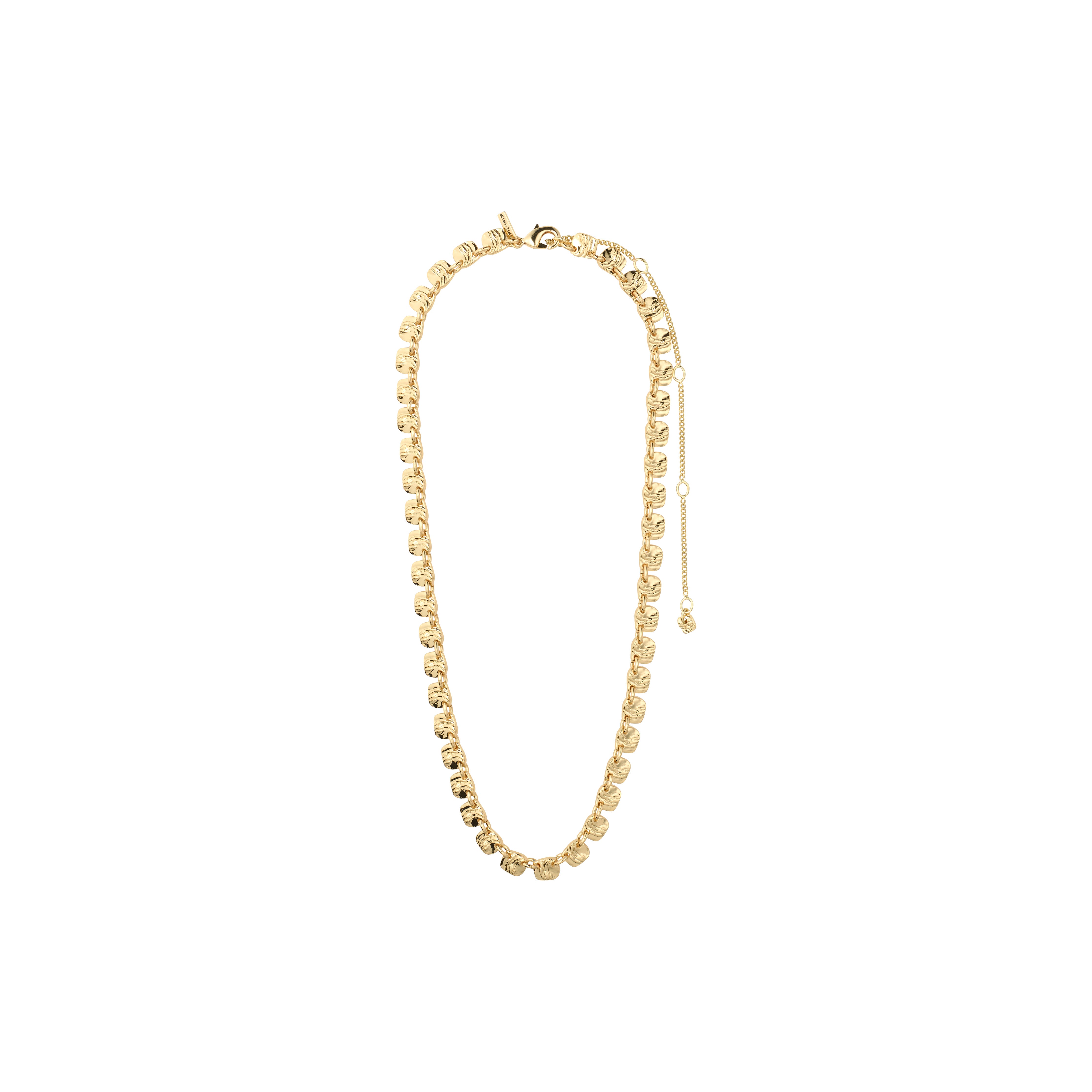 SENSE necklace gold-plated from Pilgrim, features interlocking twisted links and a lobster clasp with extension chain, offering versatile styling and a unique glow.