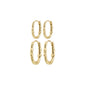 SENSE hoop earrings, 2-in-1 gold-plated set, featuring four textured hoops with a bubbled surface, perfect for versatile styling with easy snap locks.