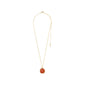 SENSE necklace gold-plated/agate: A gold-tone chain with an adjustable clasp, featuring a round coral-colored stone in a simple bezel pendant, conveying strength and style.
