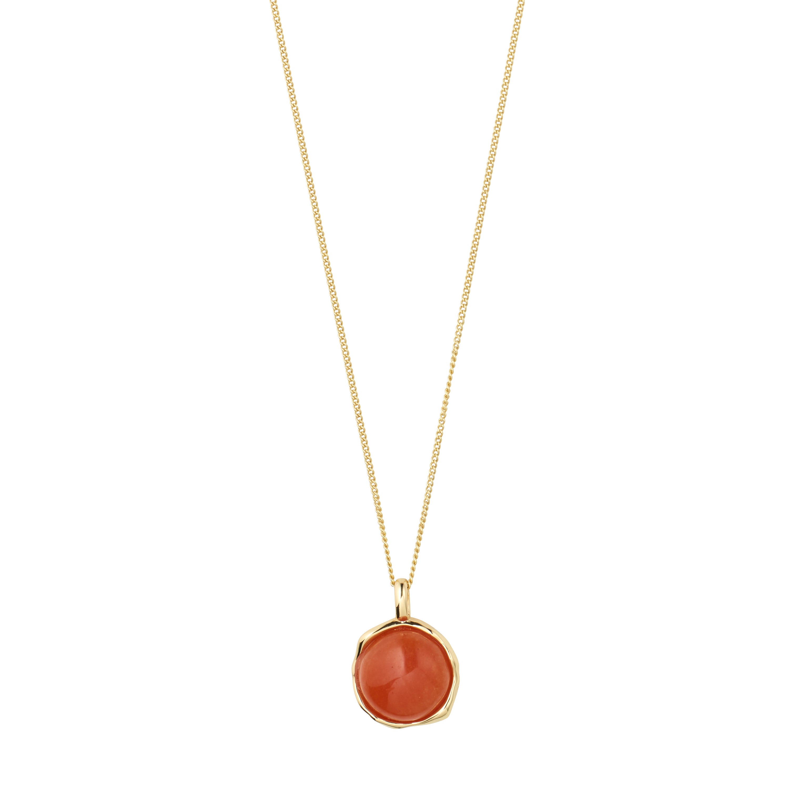 SENSE necklace gold-plated/agate features a delicate gold chain with a round cabochon-style orange-red Red Agate stone in a simple gold bezel pendant.