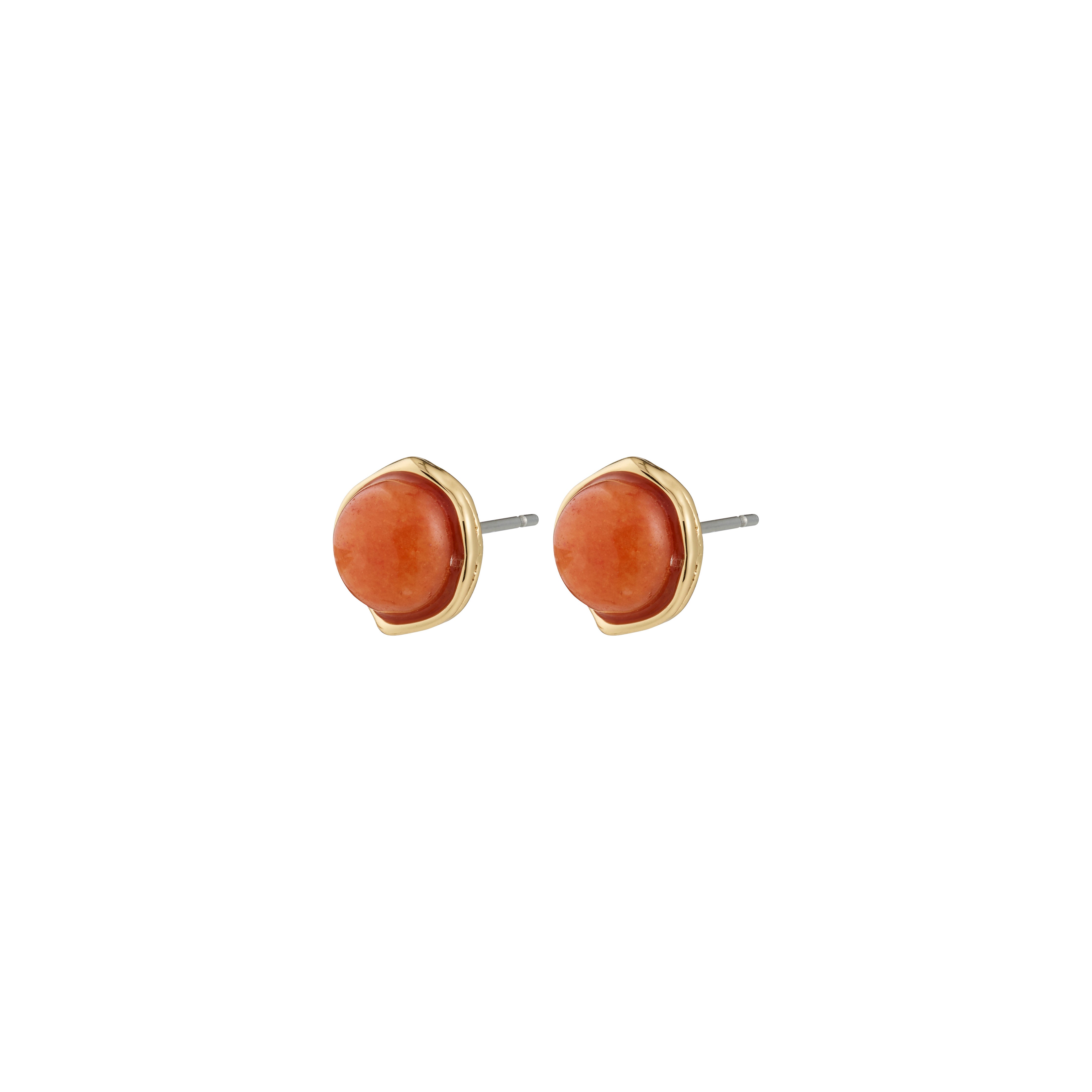 SENSE earrings gold-plated/agate feature round orange stones in gold-tone bezels, offering a stylish, organic design perfect for minimalist or layered looks.