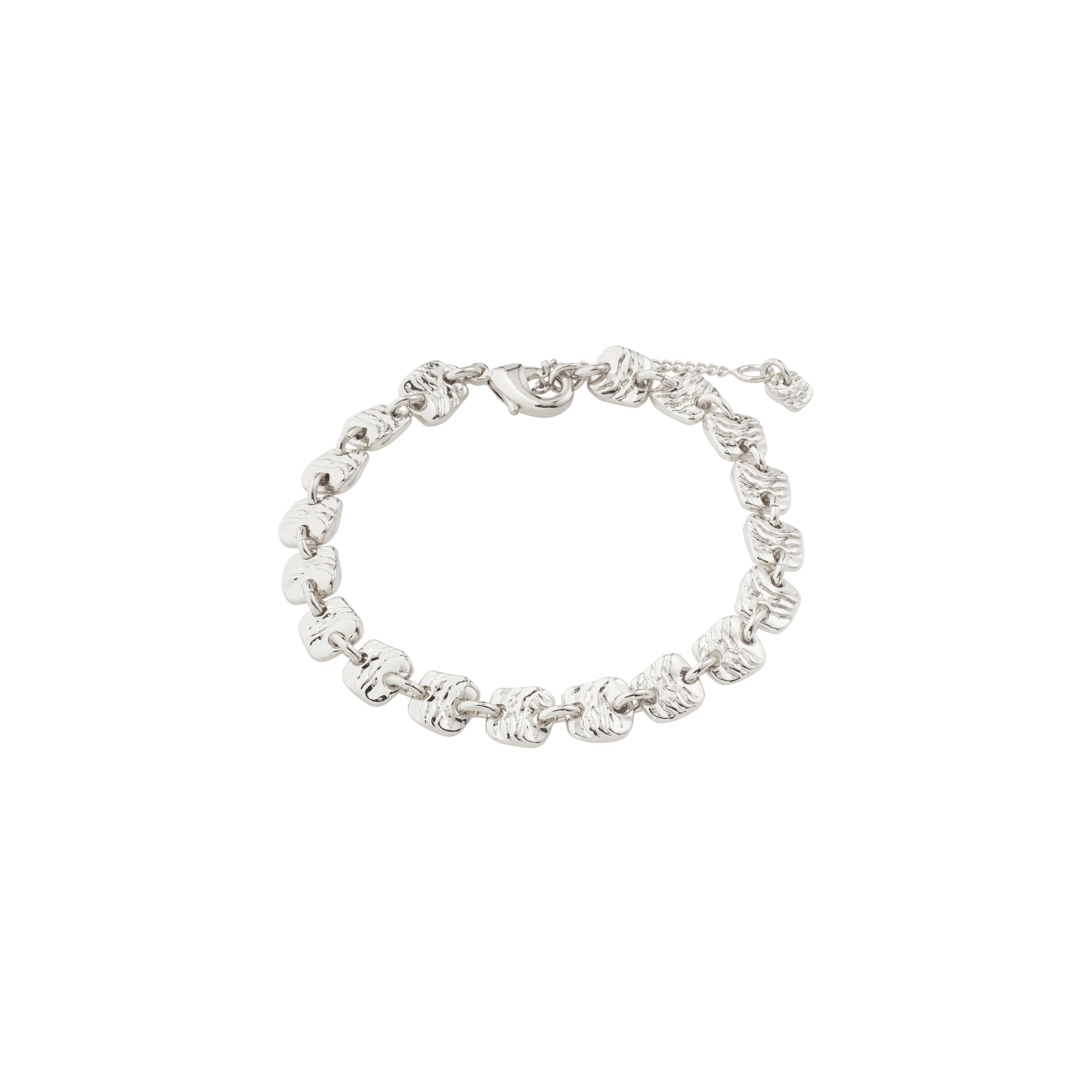 SENSE bracelet silver-plated with textured, pebble-shaped links and adjustable lobster clasp, showcasing a handcrafted Scandinavian style ideal for minimalist or layered looks.