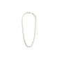 SENSE necklace silver-plated with linked cylindrical segments, rustic square coins, and adjustable lobster clasp, perfect for a minimalist or layered style.