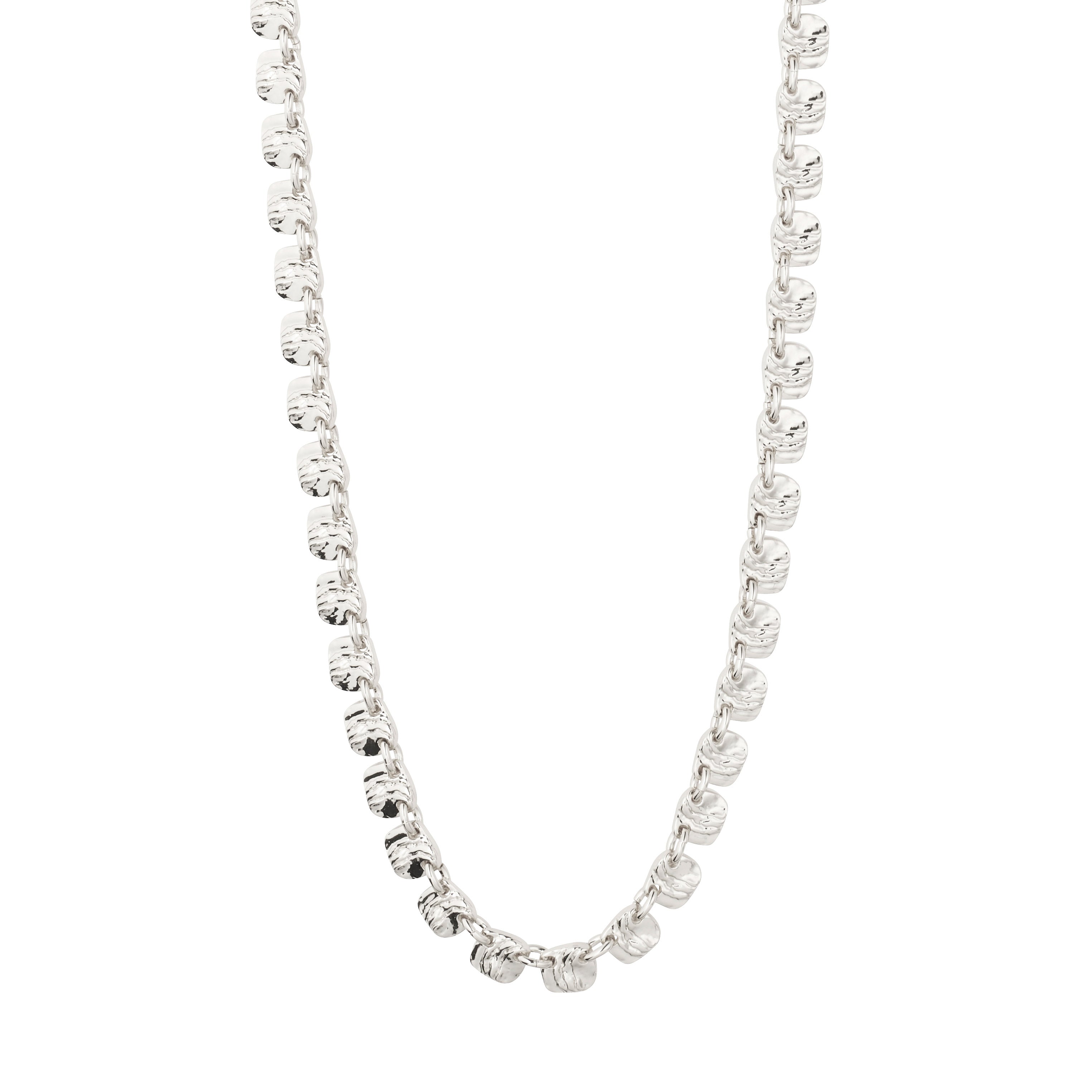 SENSE necklace silver-plated featuring textured square links, offering a delicate yet cool minimalist style, perfect for layering and everyday wear.
