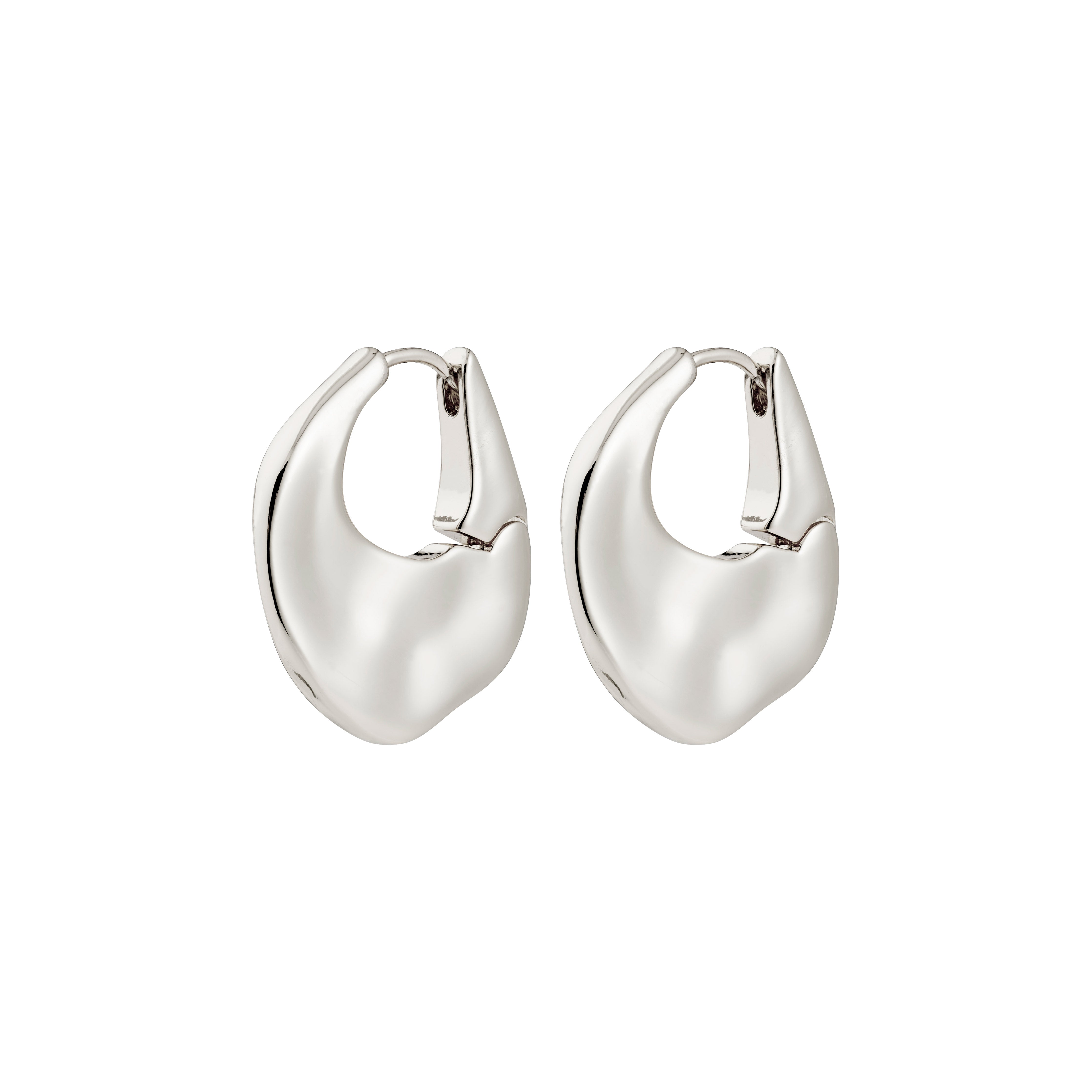 SENSE hoop earrings silver-plated, featuring asymmetric teardrop shape, polished finish, and hinged closure, offer a stylish touch for daily wear.