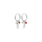 SENSE earrings silver-plated/multi with silver huggie hoops featuring small charms: a silver nugget, red agate, blue crystal, and a pearl, showcasing Pilgrim's stylish craftsmanship.