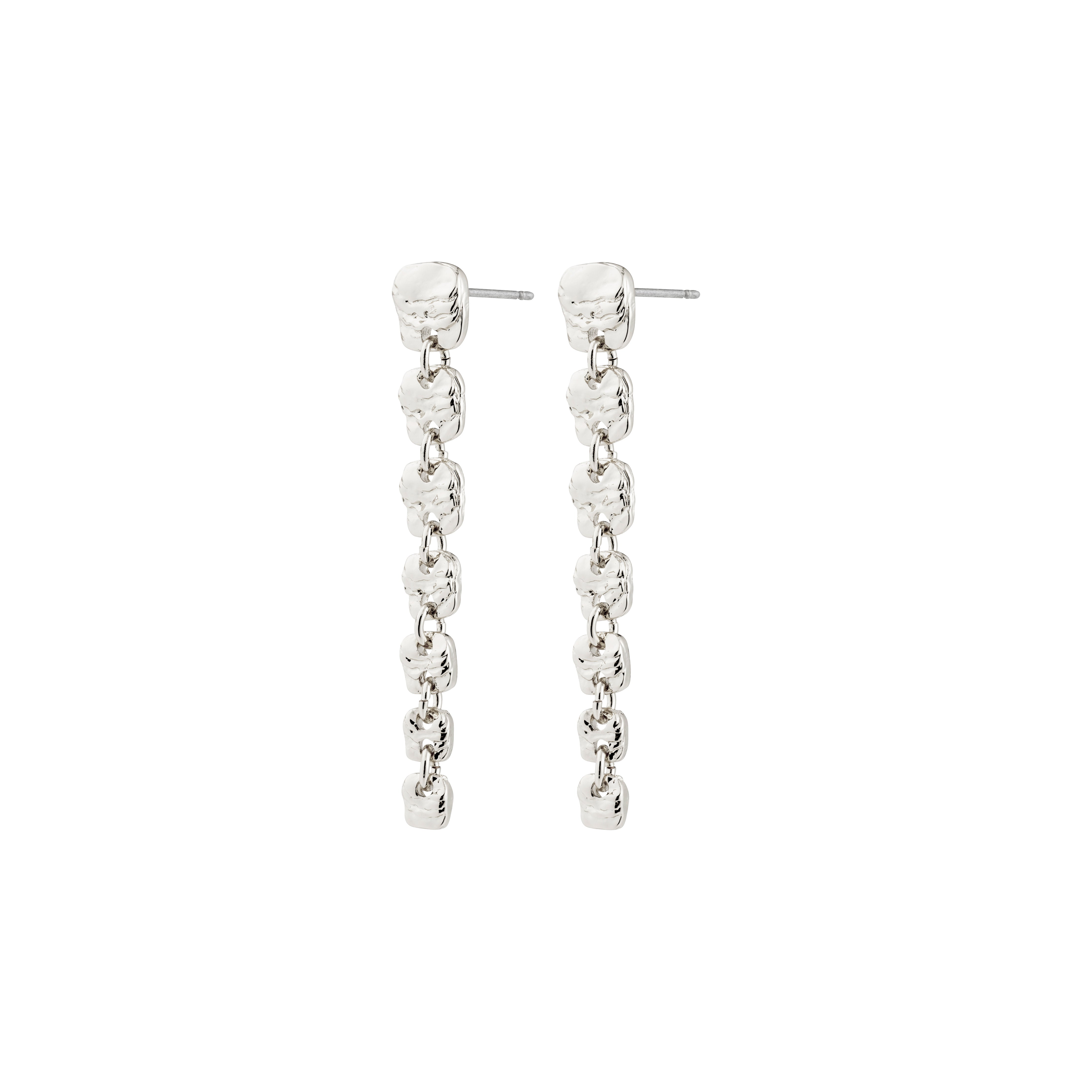 SENSE earrings silver-plated feature polished metal links in a dynamic drop style, reflecting light playfully. Ideal for adding exclusive elegance to any occasion.