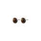 SENSE earrings: Silver-plated studs with round tiger's eye stones in polished bezels, showcasing Pilgrim's sleek, natural design for strength and balance.