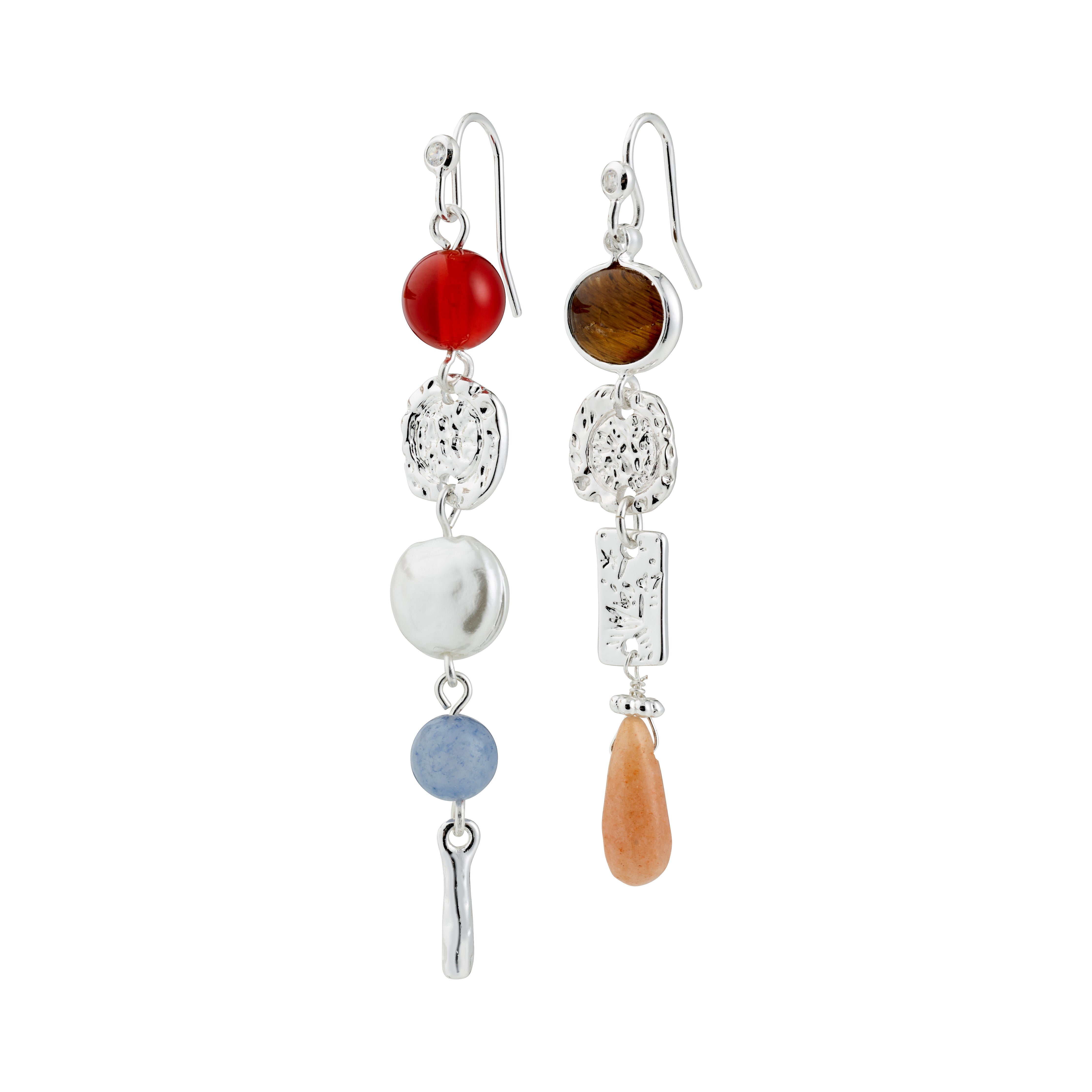 SENSE earrings silver-plated/multi featuring mismatched drop design with colorful beads and silver accents, perfect for a bohemian-inspired look.