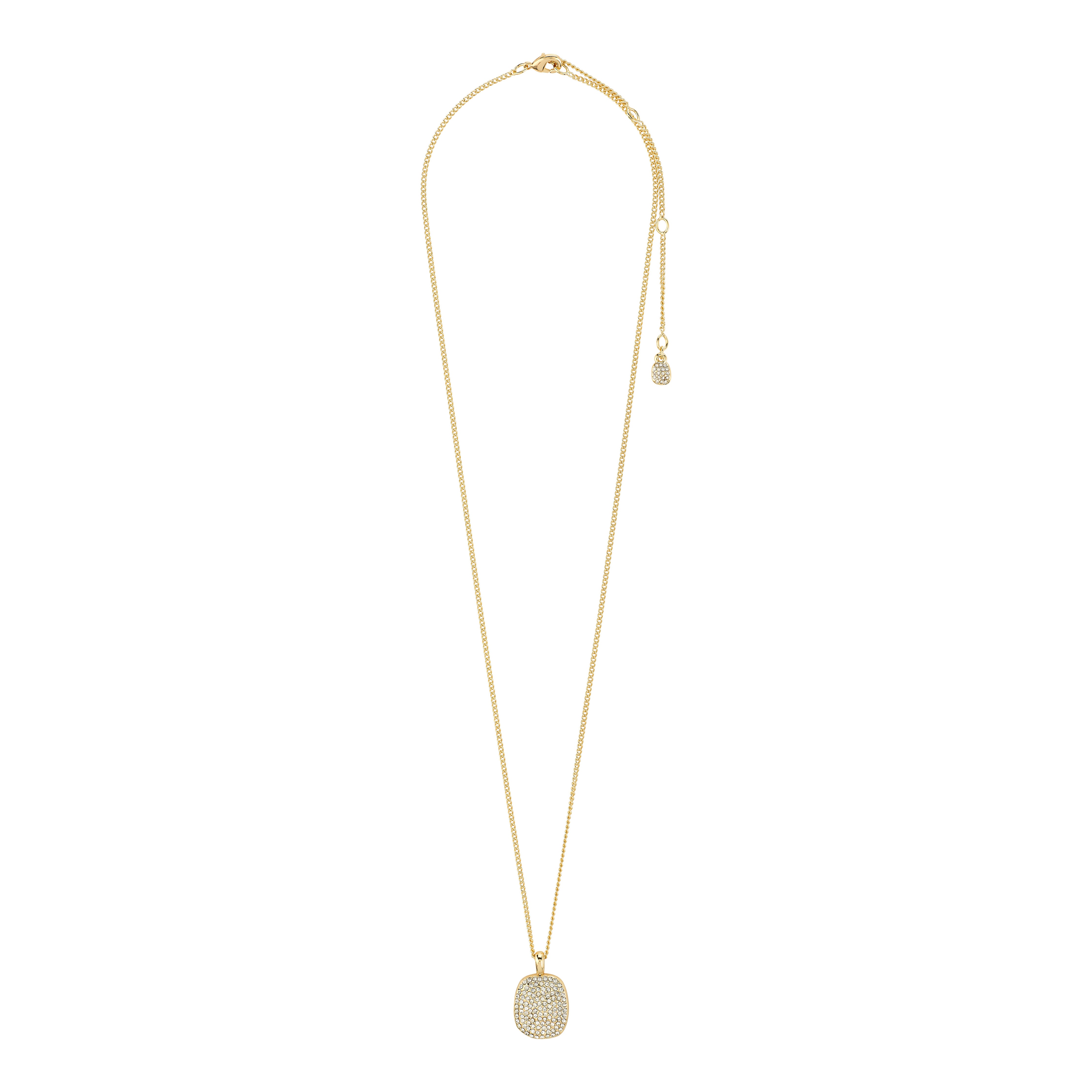 EMBER necklace gold-plated: A delicate gold-tone chain with a cushion-shaped pendant encrusted with sparkling Preciosa crystals, featuring an adjustable length.