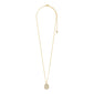 EMBER necklace gold-plated: A delicate gold-tone chain with a cushion-shaped pendant encrusted with sparkling Preciosa crystals, featuring an adjustable length.