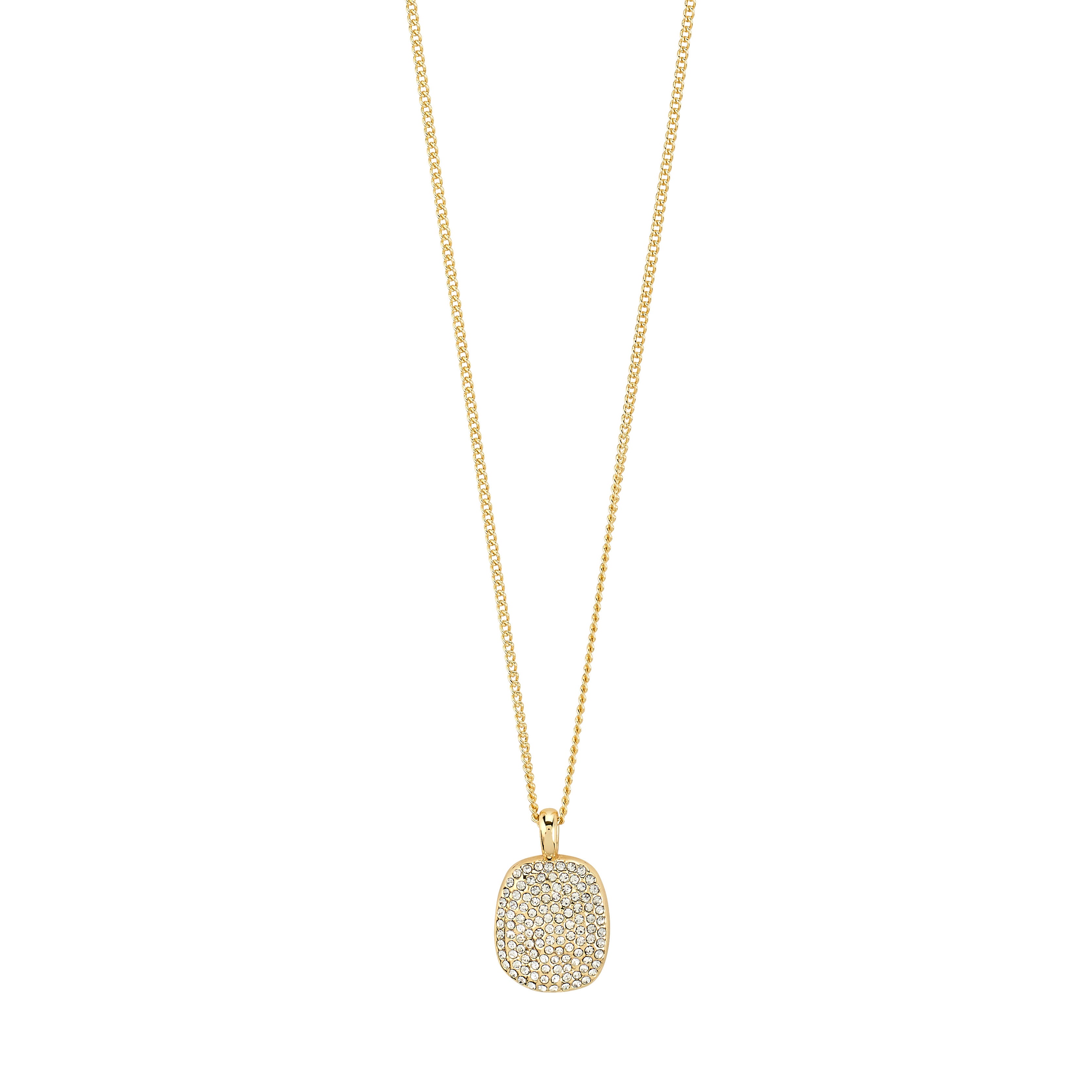 EMBER necklace gold-plated features a delicate chain with a pavé-set crystal pendant, capturing Nordic elegance and modern sparkle for versatile styling.