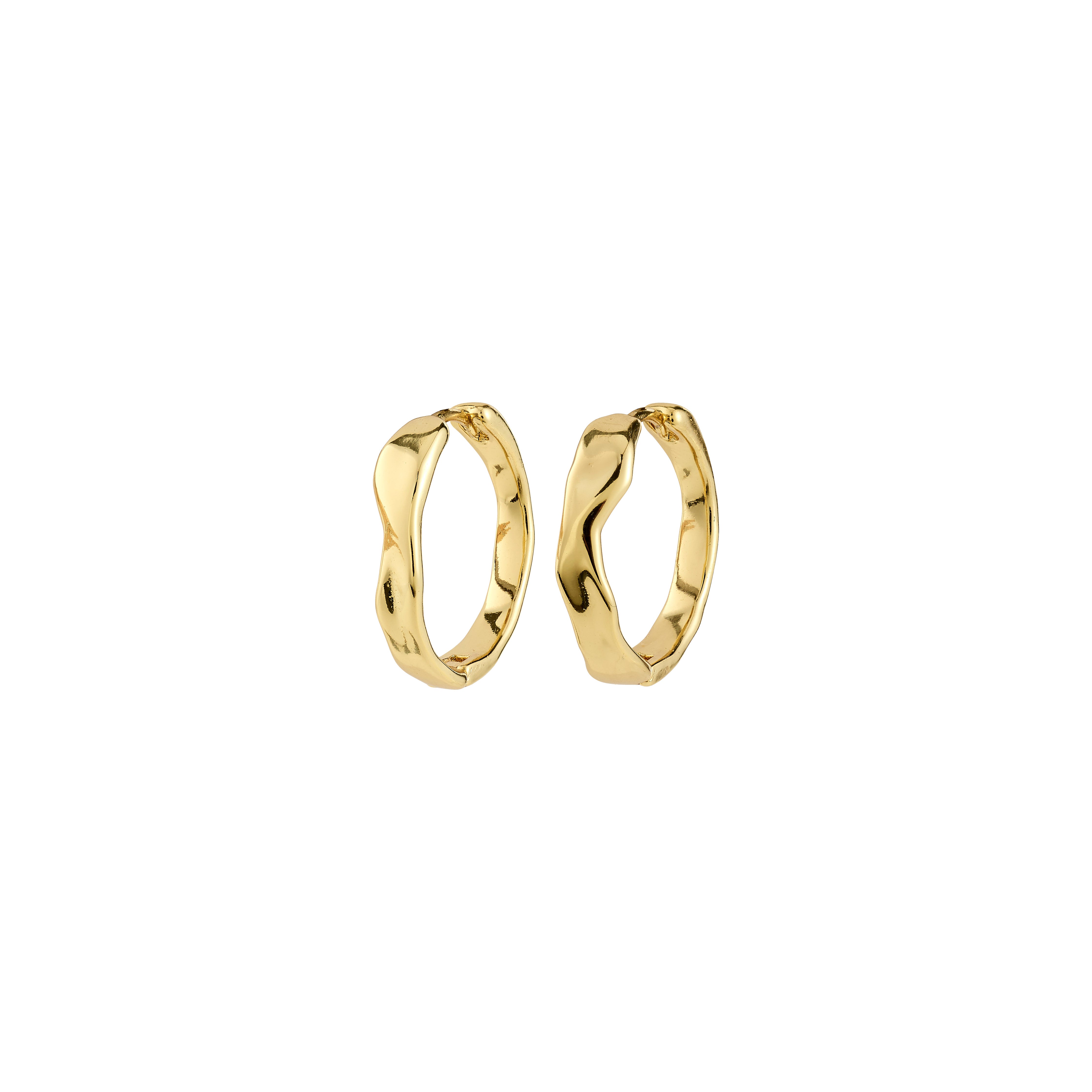 EMBER hoop earrings gold-plated with wavy, hammered surface, showcasing Pilgrim's modern twist on classic design. Snap lock closure for versatile, everyday wear.
