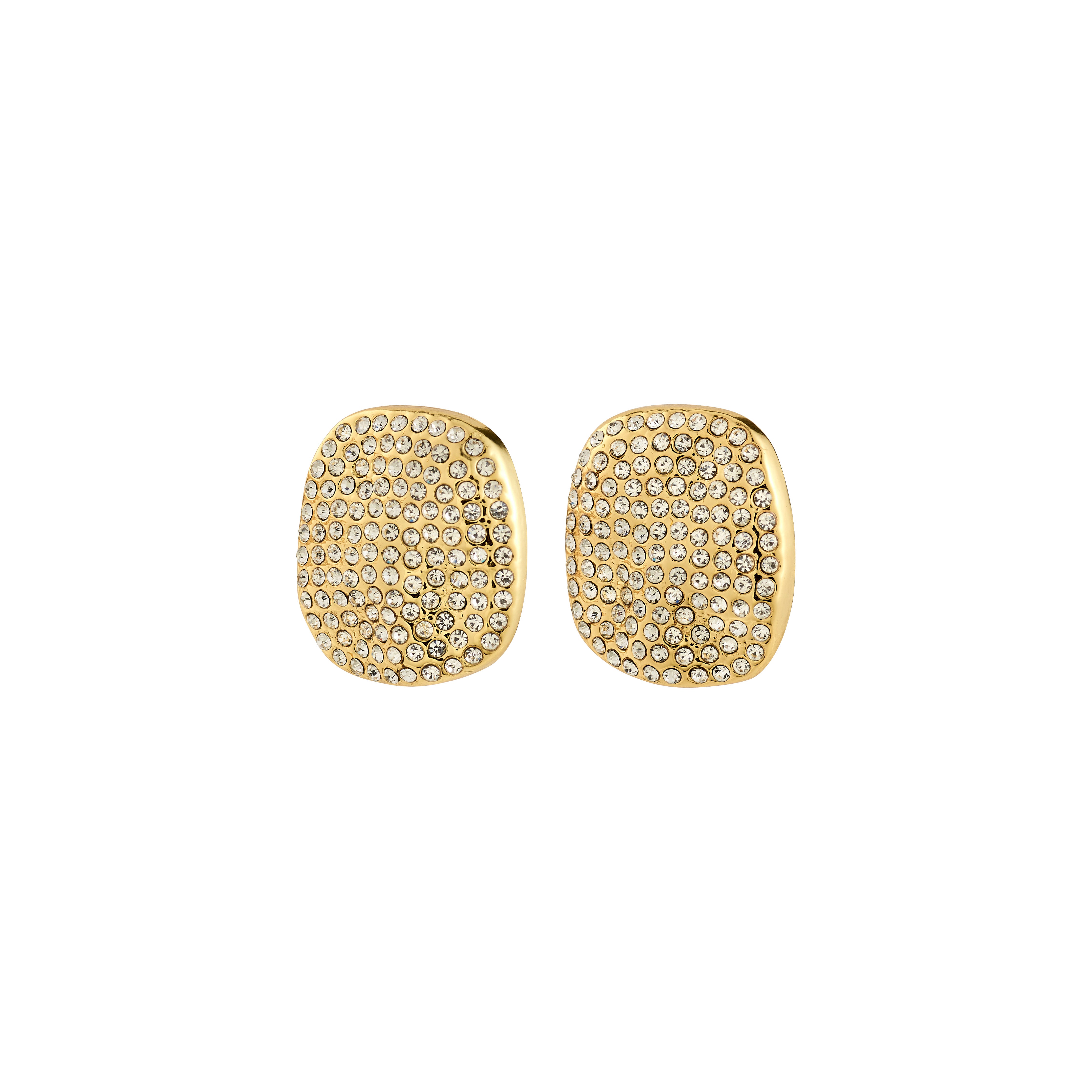 EMBER earrings gold-plated, cushion-shaped studs with pavé Preciosa crystals, exude classy vibes, perfect for glam nights or everyday luxe.