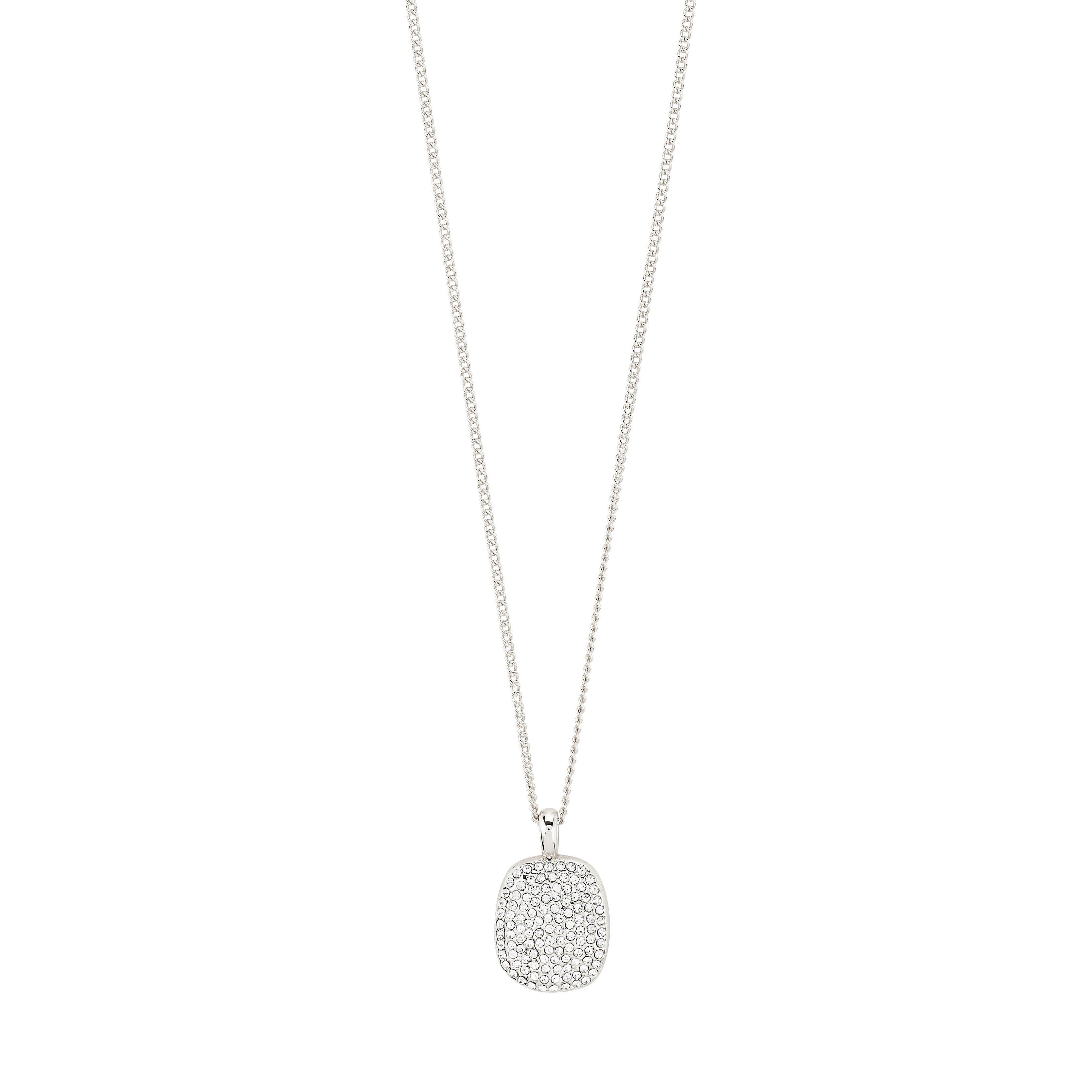 EMBEЯ necklace silver-plated features a sparkling pendant with pave-set crystals on a fine curb chain, embodying Pilgrim's sleek Scandinavian style.