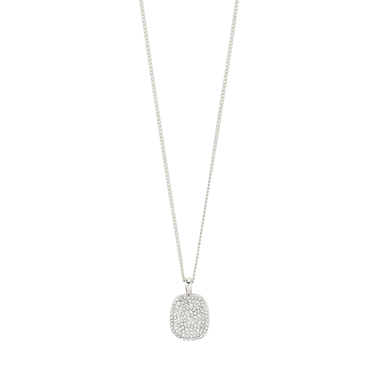 EMBEЯ necklace silver-plated features a sparkling pendant with pave-set crystals on a fine curb chain, embodying Pilgrim's sleek Scandinavian style.