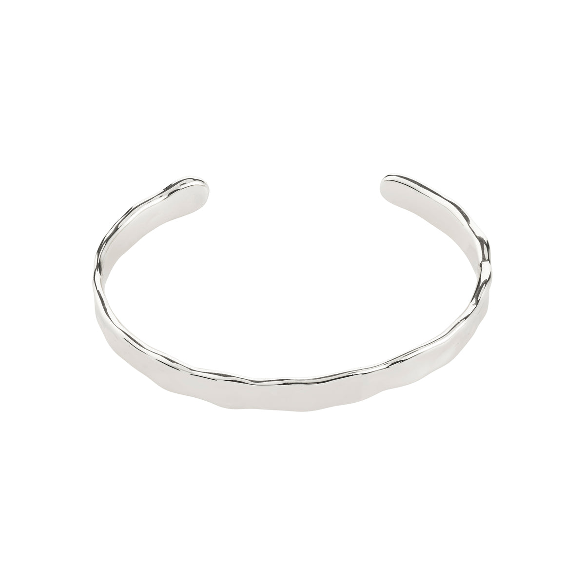 EMBER bracelet silver-plated: A polished, hammered cuff bangle with a wavy design, offering a sleek, sculptural statement piece for minimalist or layered looks.