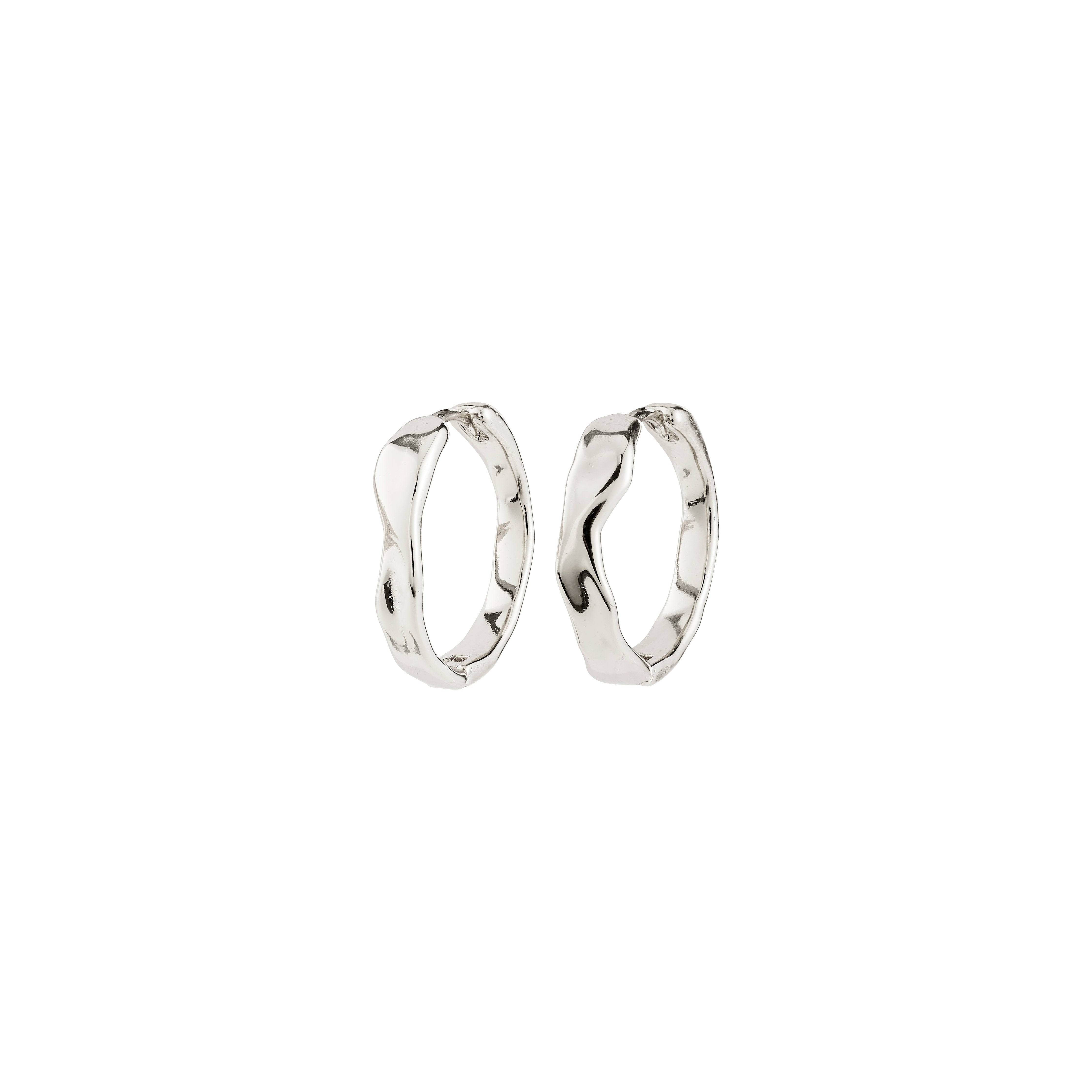 EMBER hoop earrings silver-plated with wavy, irregular profiles. Modern, sculptural design perfect for versatile styling. Crafted from recycled, water-resistant materials.