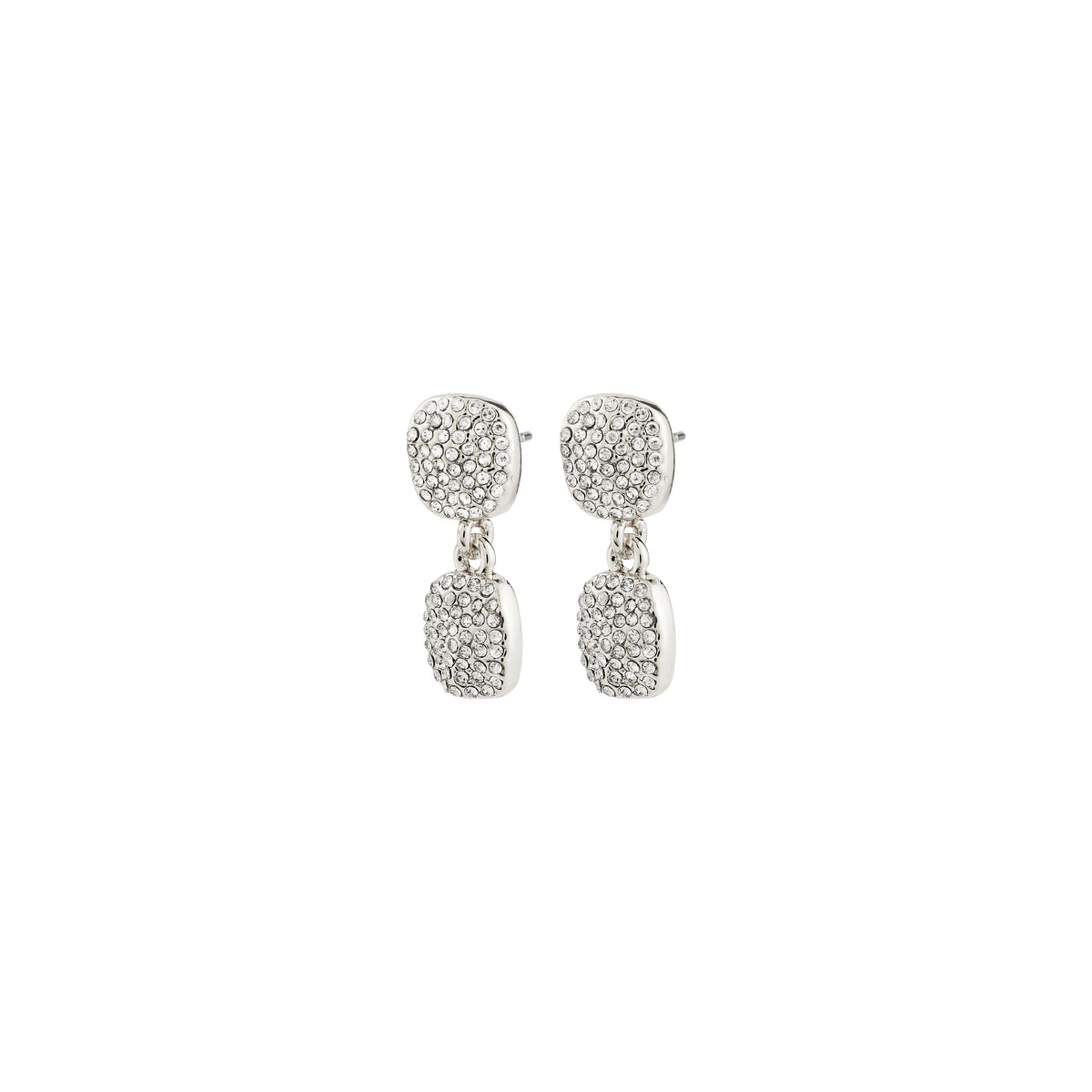 EMBER earrings silver-plated: Silver-tone drop earrings with two square links, encrusted with sparkling crystals, offering a chic, versatile look for any occasion.