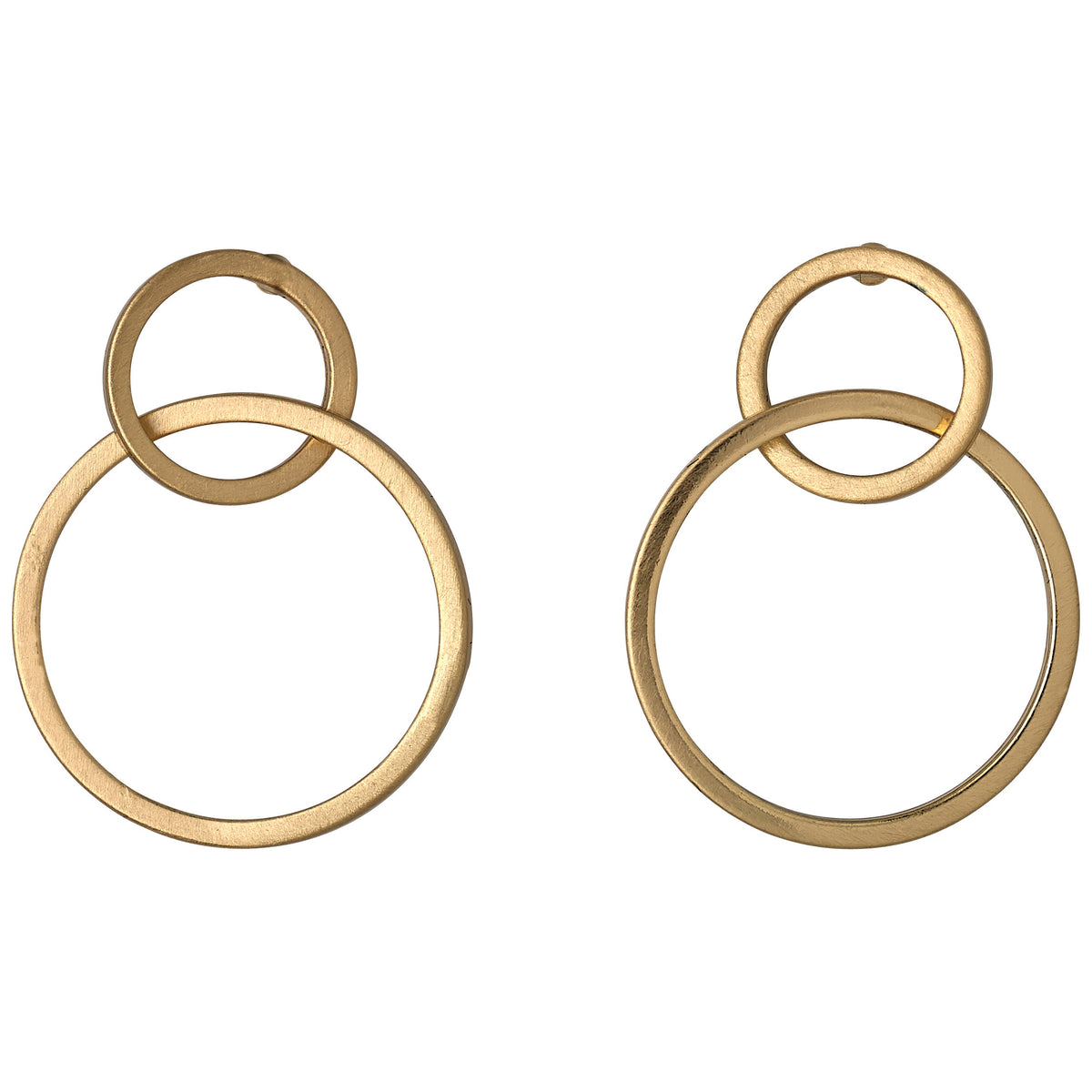 HARPER earrings gold-plated feature two intertwined satin-matte rings, embodying elegant Nordic design, perfect for those seeking timeless, stylish accessories.