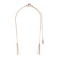 ARDEN 3-in-1 crystal necklace, rosegold-plated, features a tassel, adjustable chain, and Pilgrim branding tag, offering a unique, feminine ethnic-inspired design with rustic amulets and crystals.