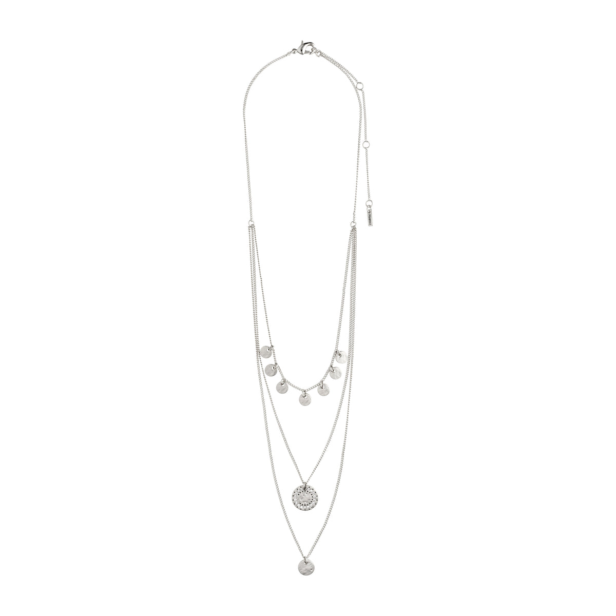 The ARDEN 3-in-1 crystal necklace, silver-plated, features rustic amulets and sparkling crystals, creating a detailed, feminine look with an ethnic touch.
