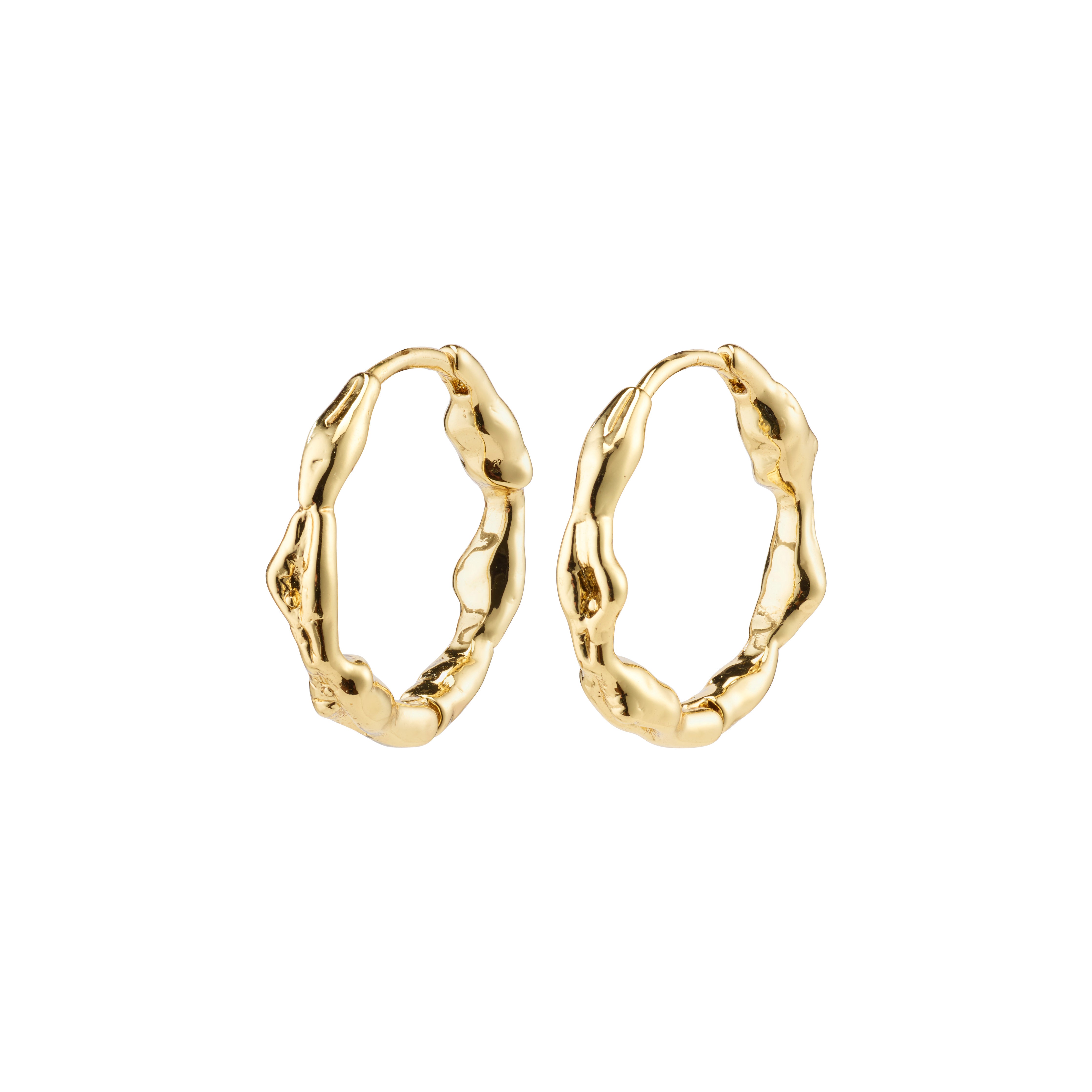 ZION organic shaped medium hoops, gold-plated, inspired by nature's beauty; perfect for adding an elegant yet free-spirited touch to any outfit.