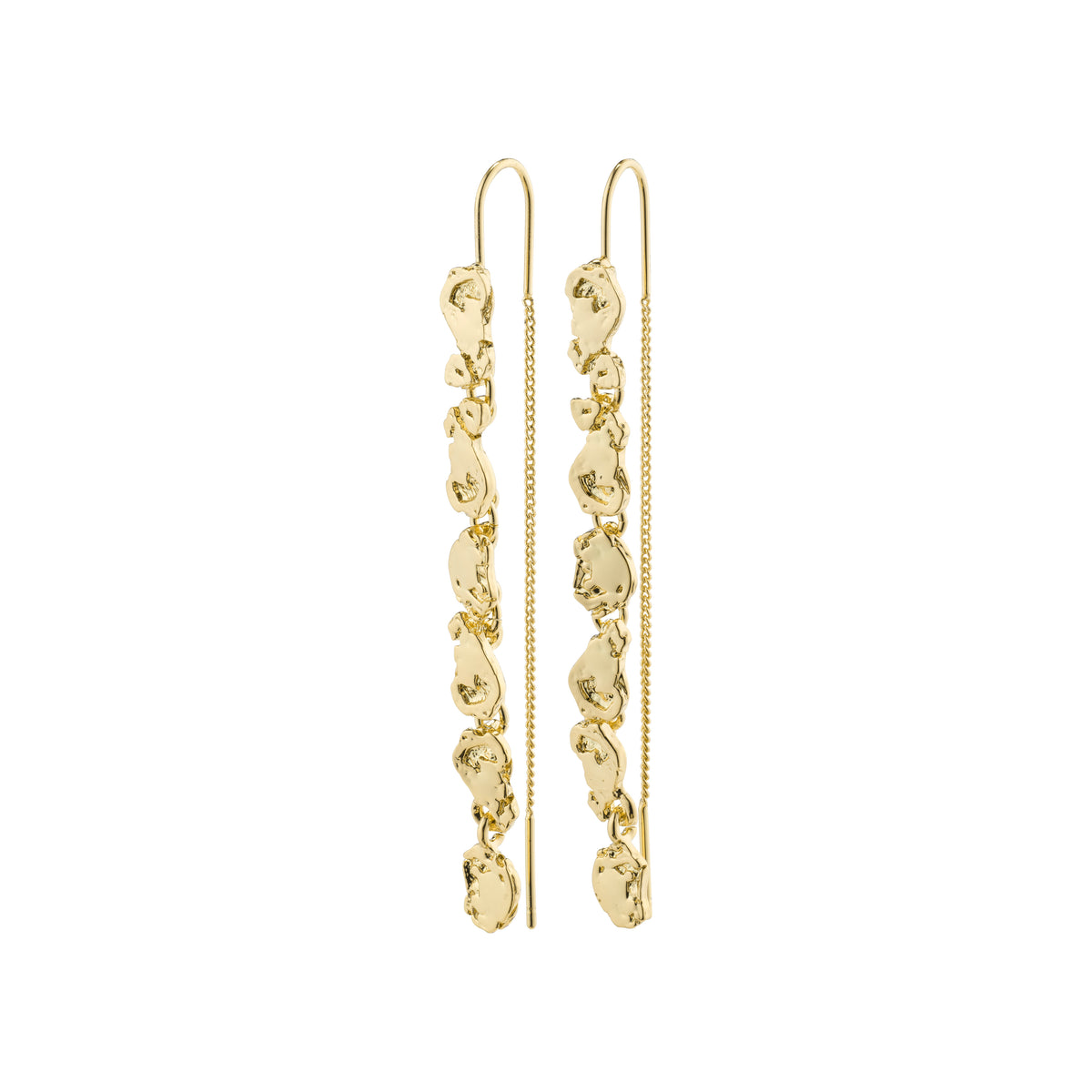 THANKFUL long chain earrings gold-plated, featuring natural raw shapes and organic pendants, showcase a glamorous, nature-inspired design with a simple, elegant chain.