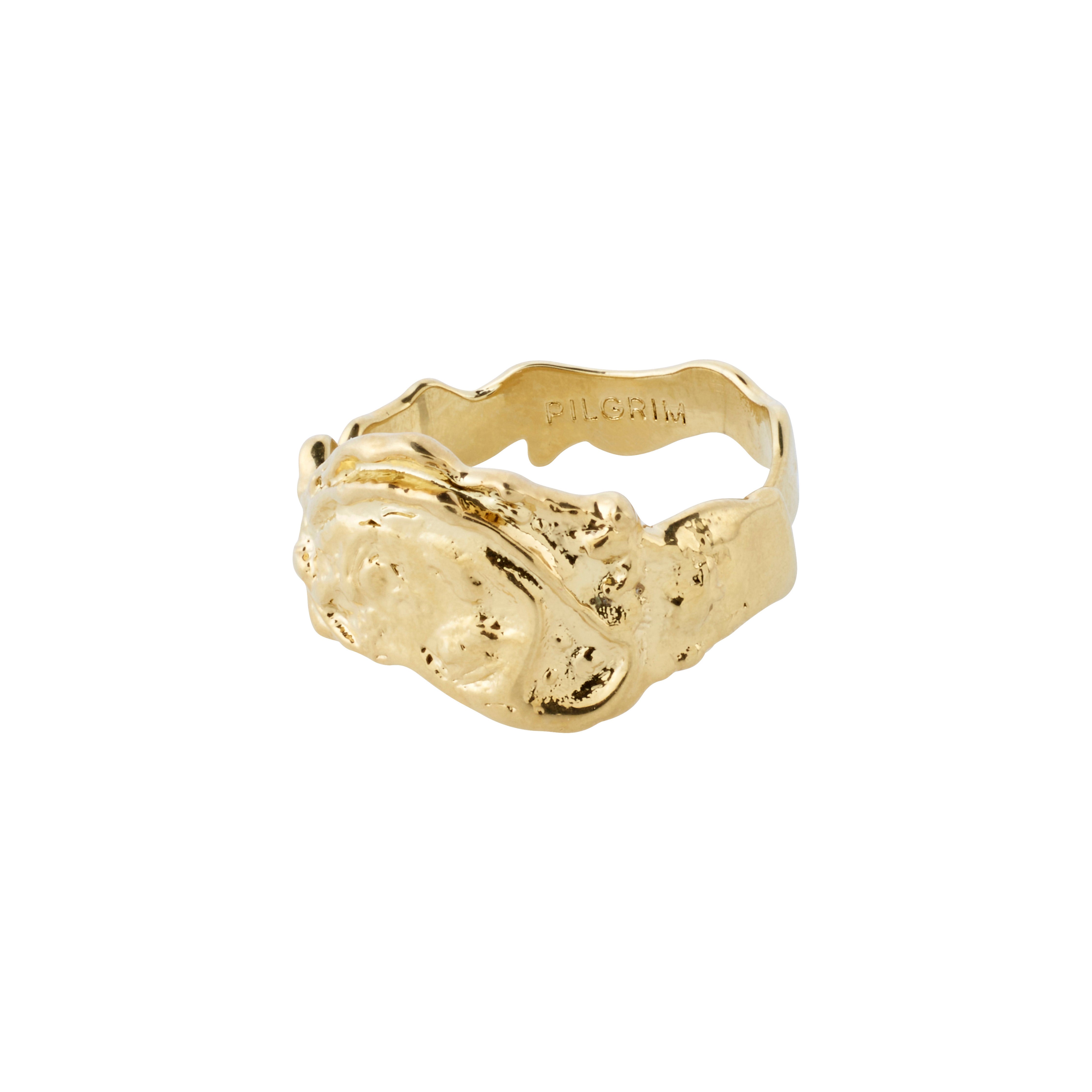 BLOSSOM organic shaped gold-plated ring featuring a face design, showcasing unfinished edges and irregular silhouettes for a handcrafted, unique appearance.