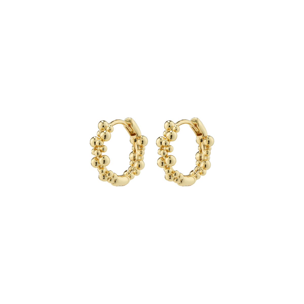 Gold-plated SOLIDARITY small bubbles hoop earrings with spherical designs in various sizes, offering a playful, stylish look. Made from 99% recycled materials.