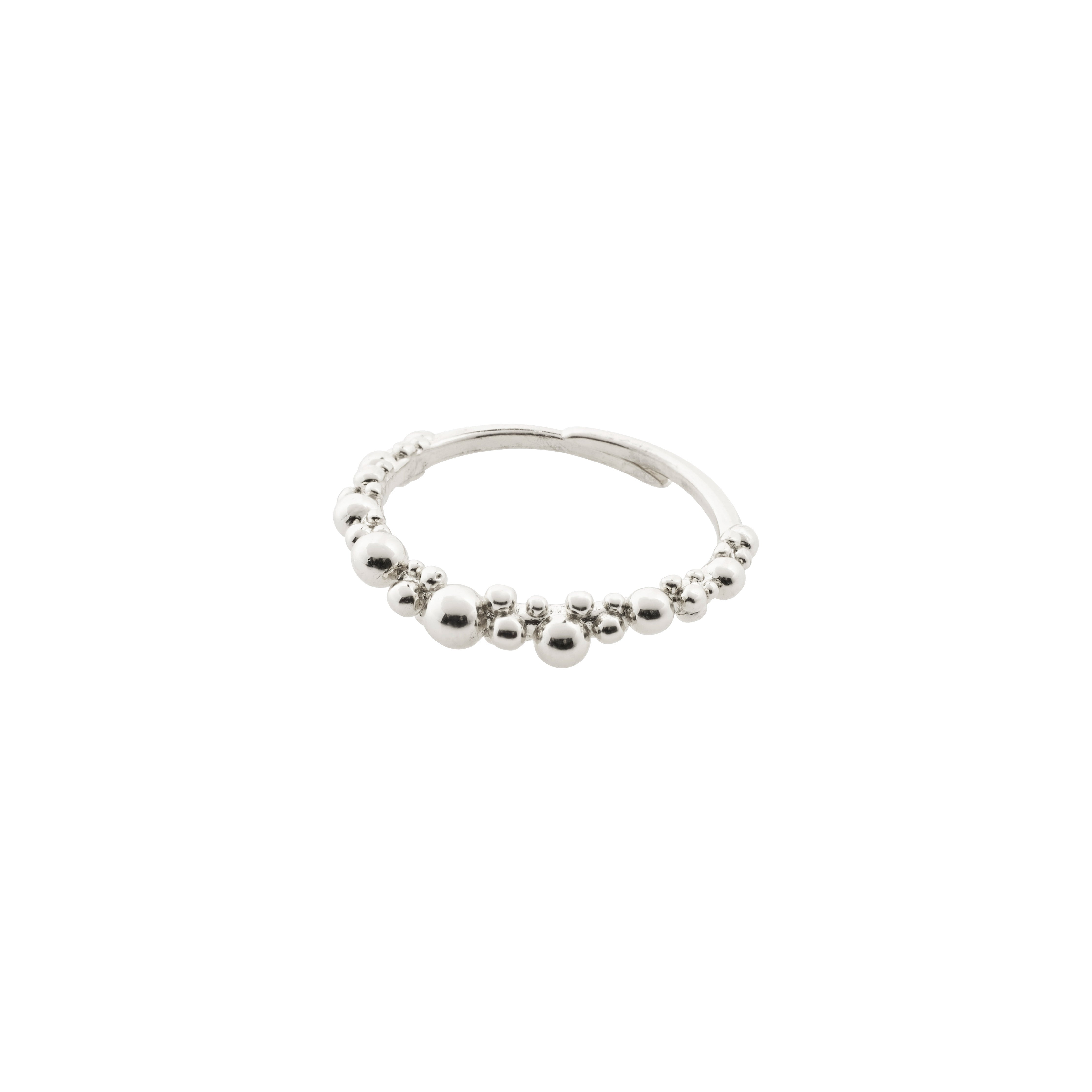 Silver-plated SOLIDARITY bubbles ring featuring irregular spherical details, crafted from 99% recycled materials, showcasing Pilgrim's blend of timeless design and playful elegance.