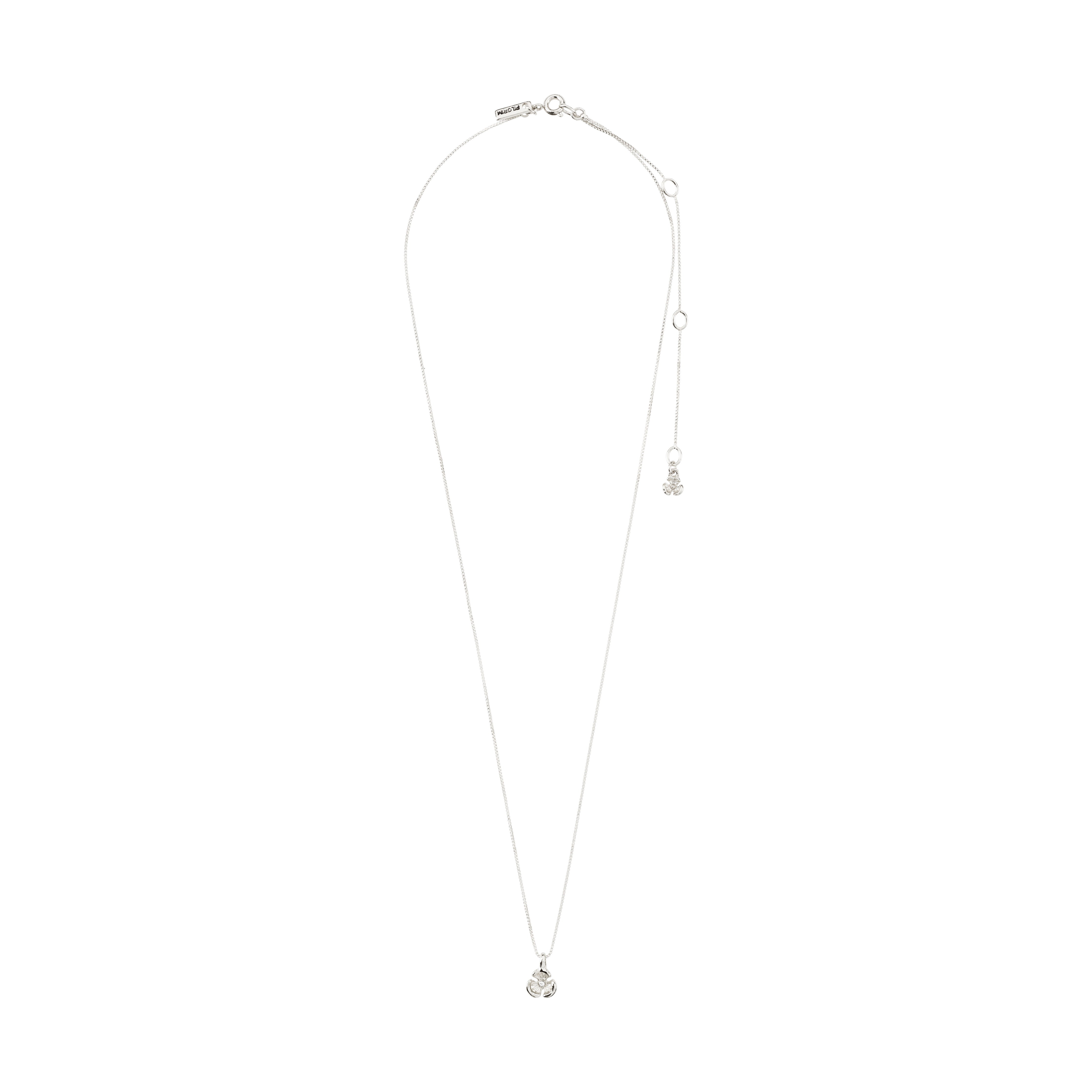 Silver-plated ECHO pendant necklace featuring a floral design with a central Preciosa crystal, part of Pilgrim's timeless, versatile jewelry collection.