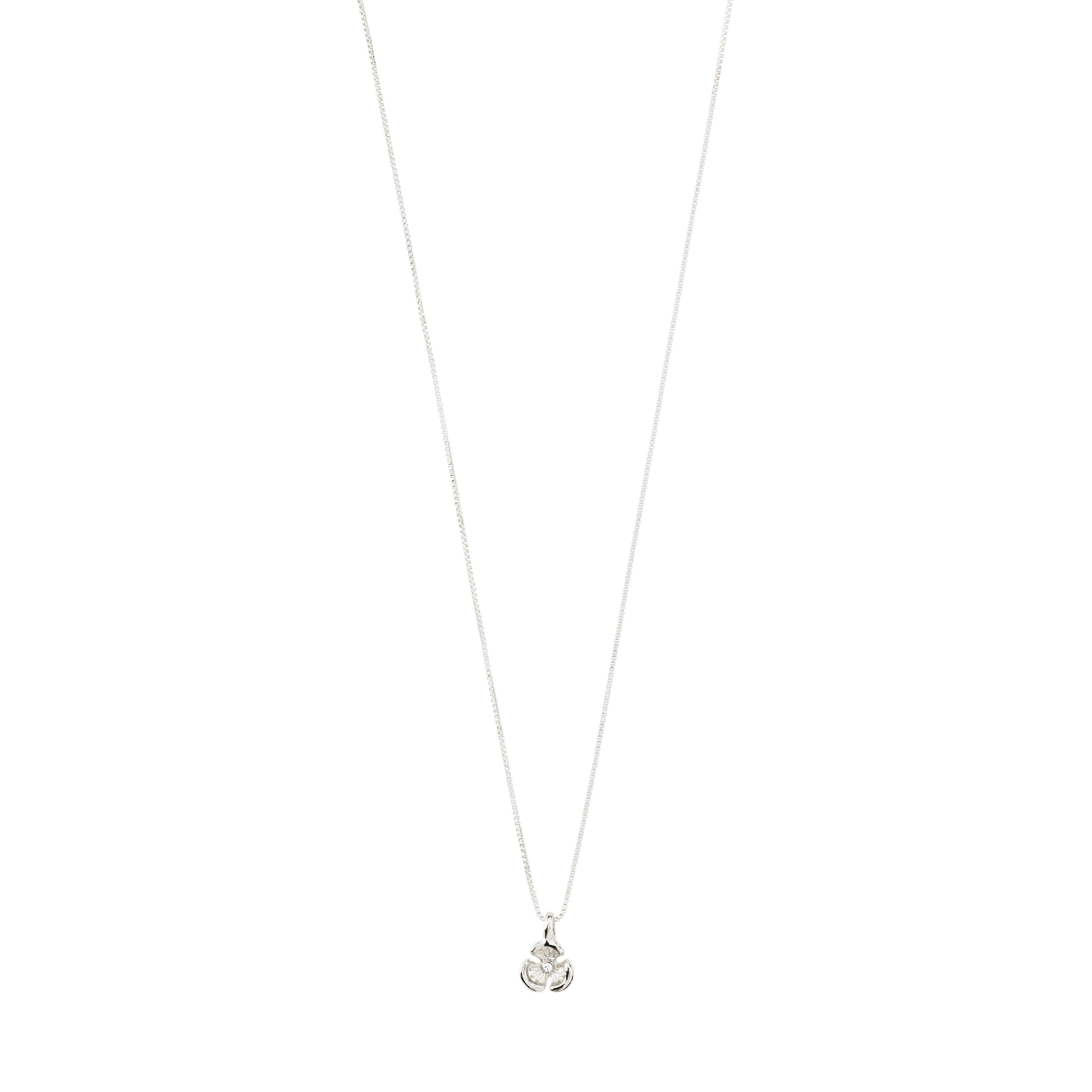 ECHO pendant necklace, silver-plated with a floral design and central Preciosa crystal, showcased on a 40 cm chain with a 9 cm extension.
