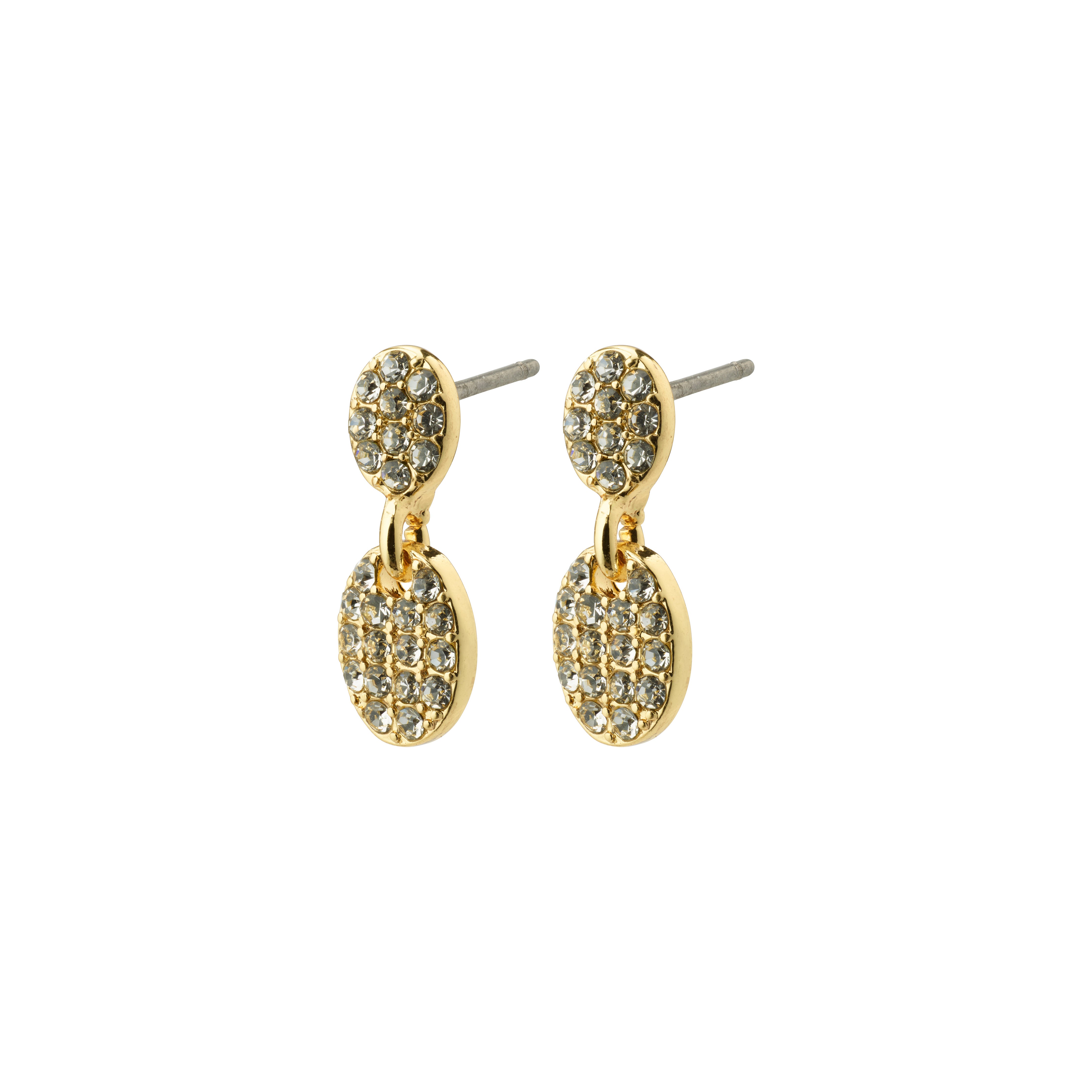 BEAT crystal earrings gold-plated, featuring oval pendants adorned with Preciosa crystals, offering a simple yet stylish design. Crafted from 80% recycled materials.