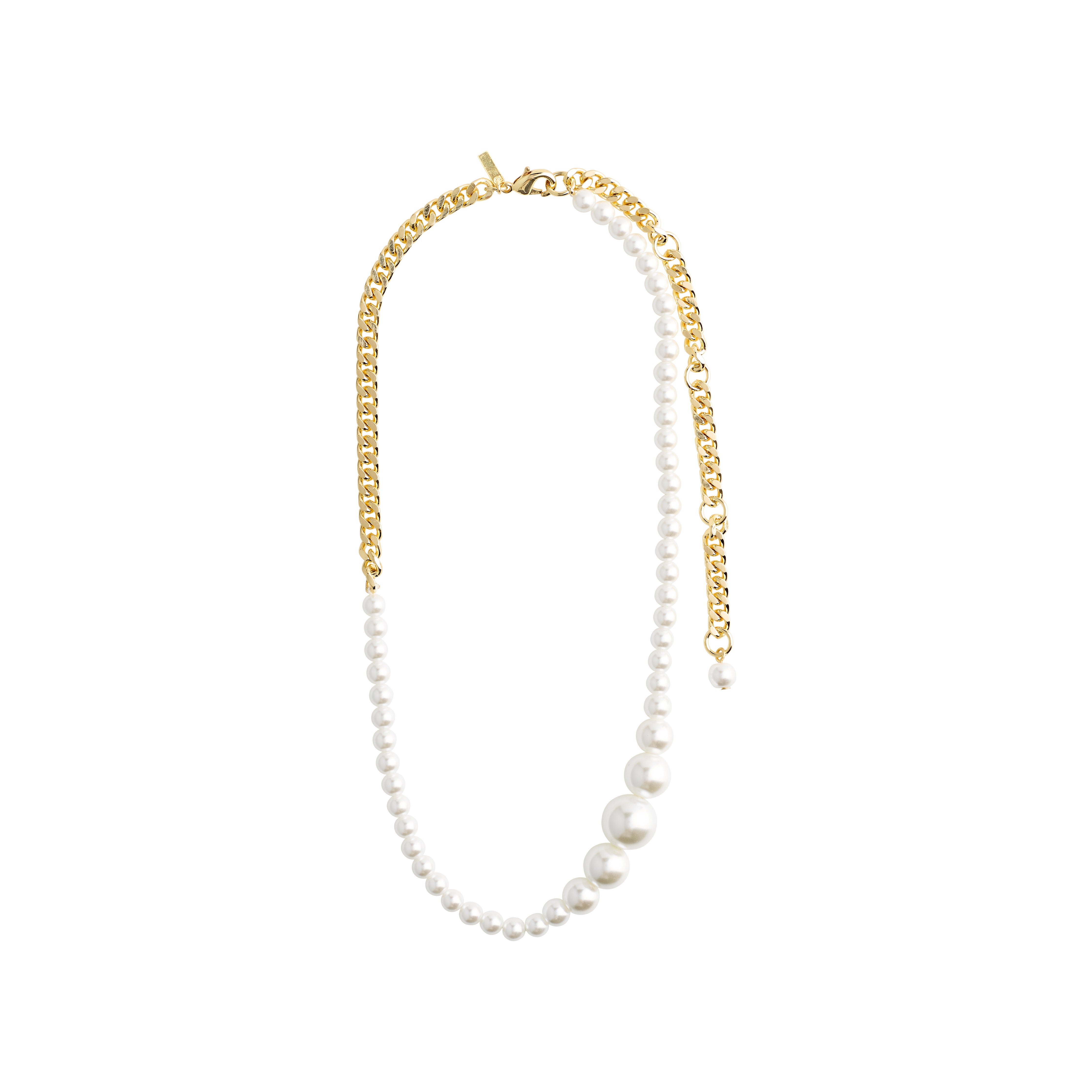 BEAT pearl necklace gold-plated: asymmetrical design featuring a mix of gold-plated curb chain and pearls, exuding empowerment and versatile style.