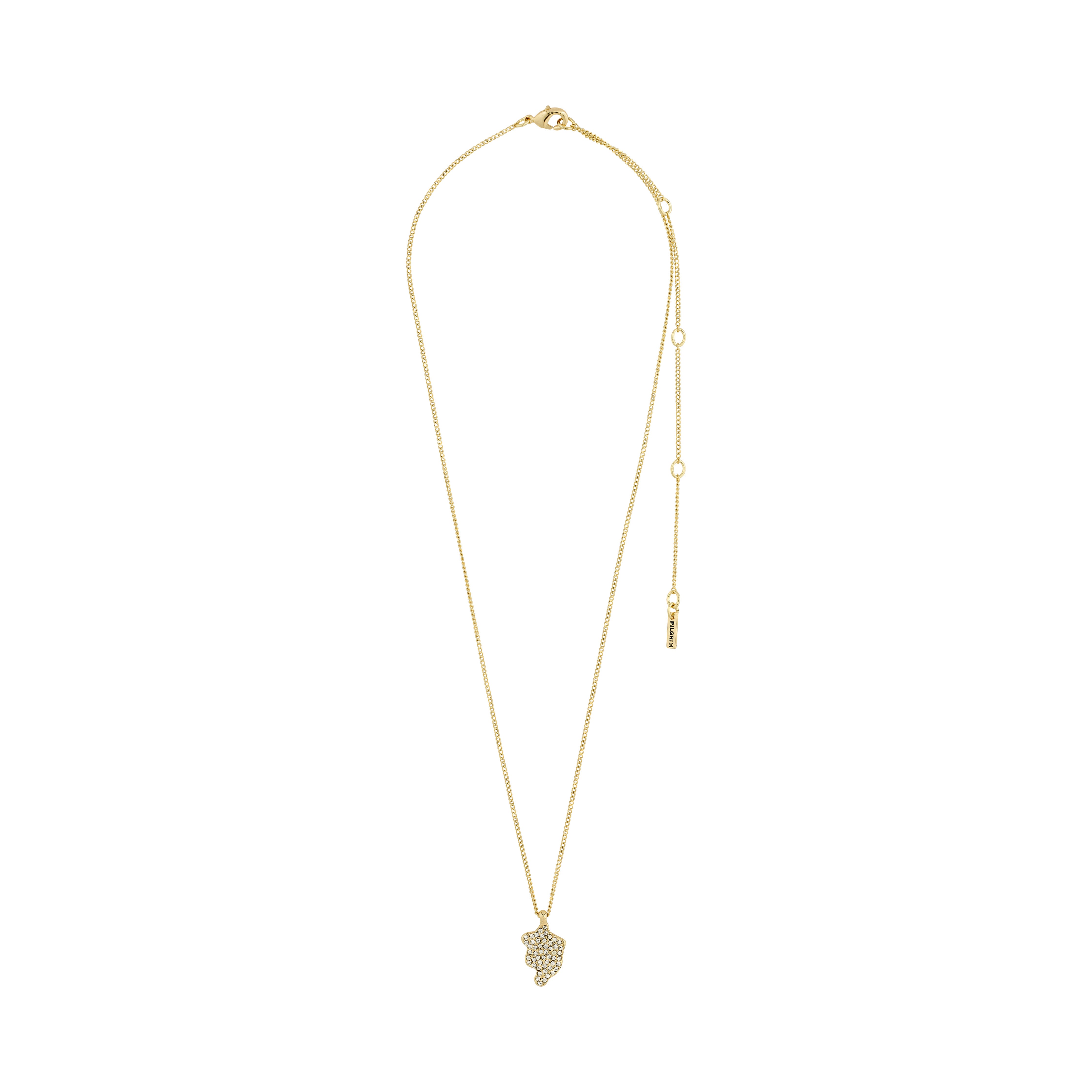 CONNECT crystal necklace gold-plated by Pilgrim, featuring a slender gold chain and an organically shaped heart pendant adorned with sparkling Preciosa crystals.