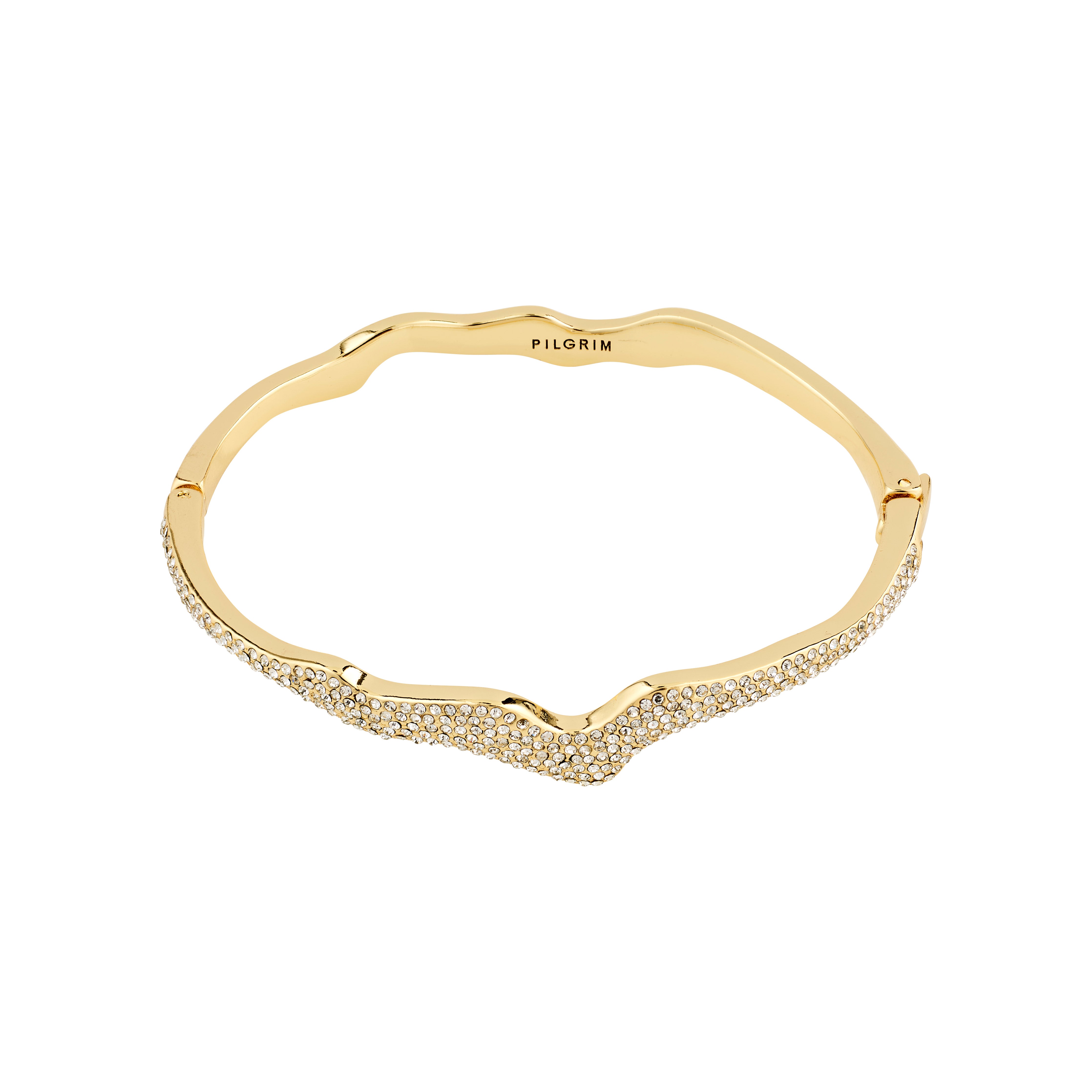 CONNECT crystal bracelet gold-plated, featuring a wavy design with sparkling Preciosa crystals and a click clasp, embodying Pilgrim's blend of trendiness and sustainability.