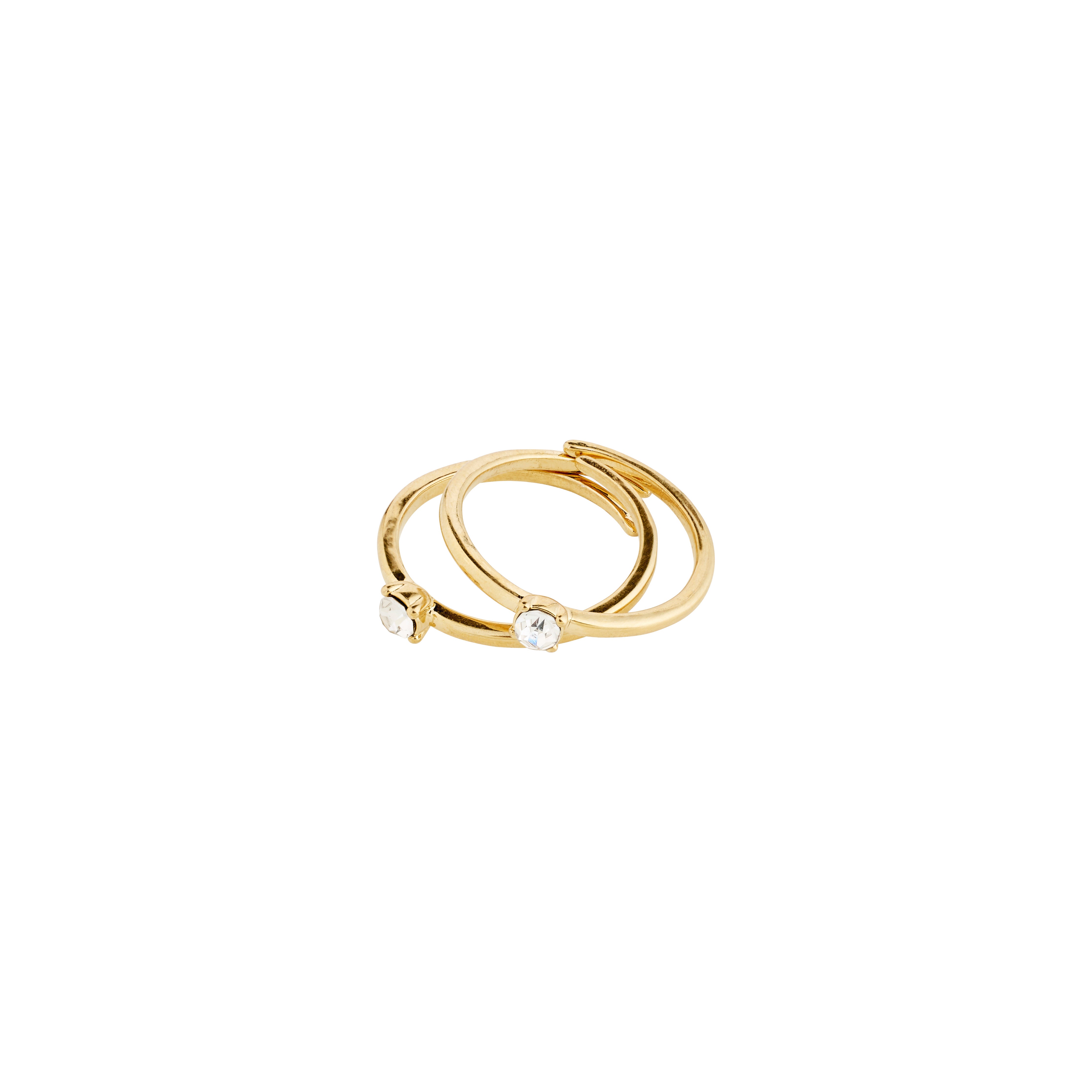 Gold-plated SKY rings, 2-in-1 set from Pilgrim's IMAGINATION collection, featuring adjustable sizing and sparkling Preciosa crystals, perfect for stacking or sharing.