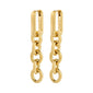 PHASE earrings gold-plated with linked gold-tone rings and PILGRIM marked rectangular tops, offering an elegant, urban drop-style design crafted from recycled materials.