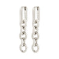 PHASE earrings silver-plated with rectangular tops engraved PILGRIM, featuring three interlocking round links, combining urban style with classic elegance. Crafted from 99% recycled material.