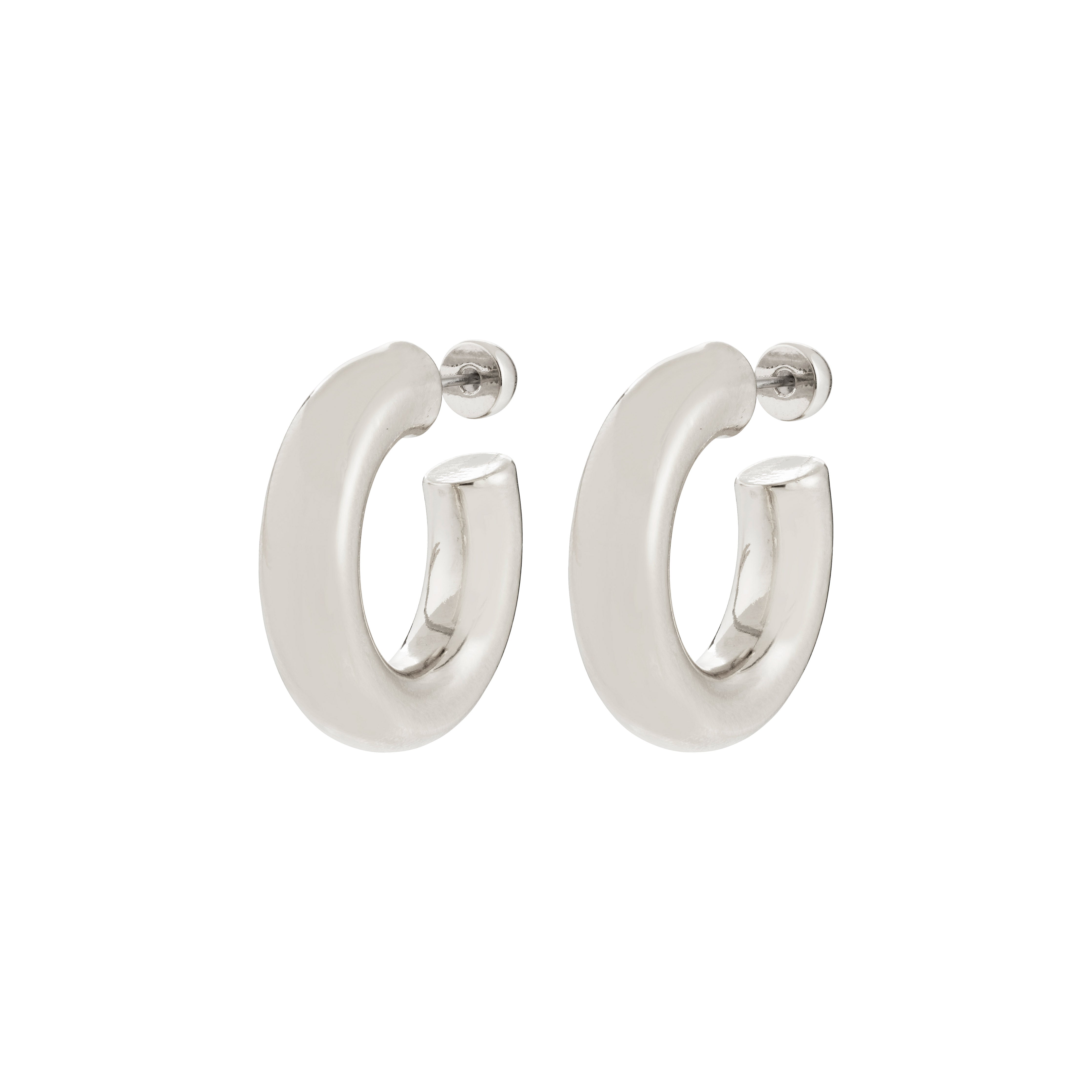 PHASE large hoops silver-plated: Chunky, semi-open silver hoops with straight posts and push-back closures, offering a touch of quiet luxury and crafted from 99% recycled materials.