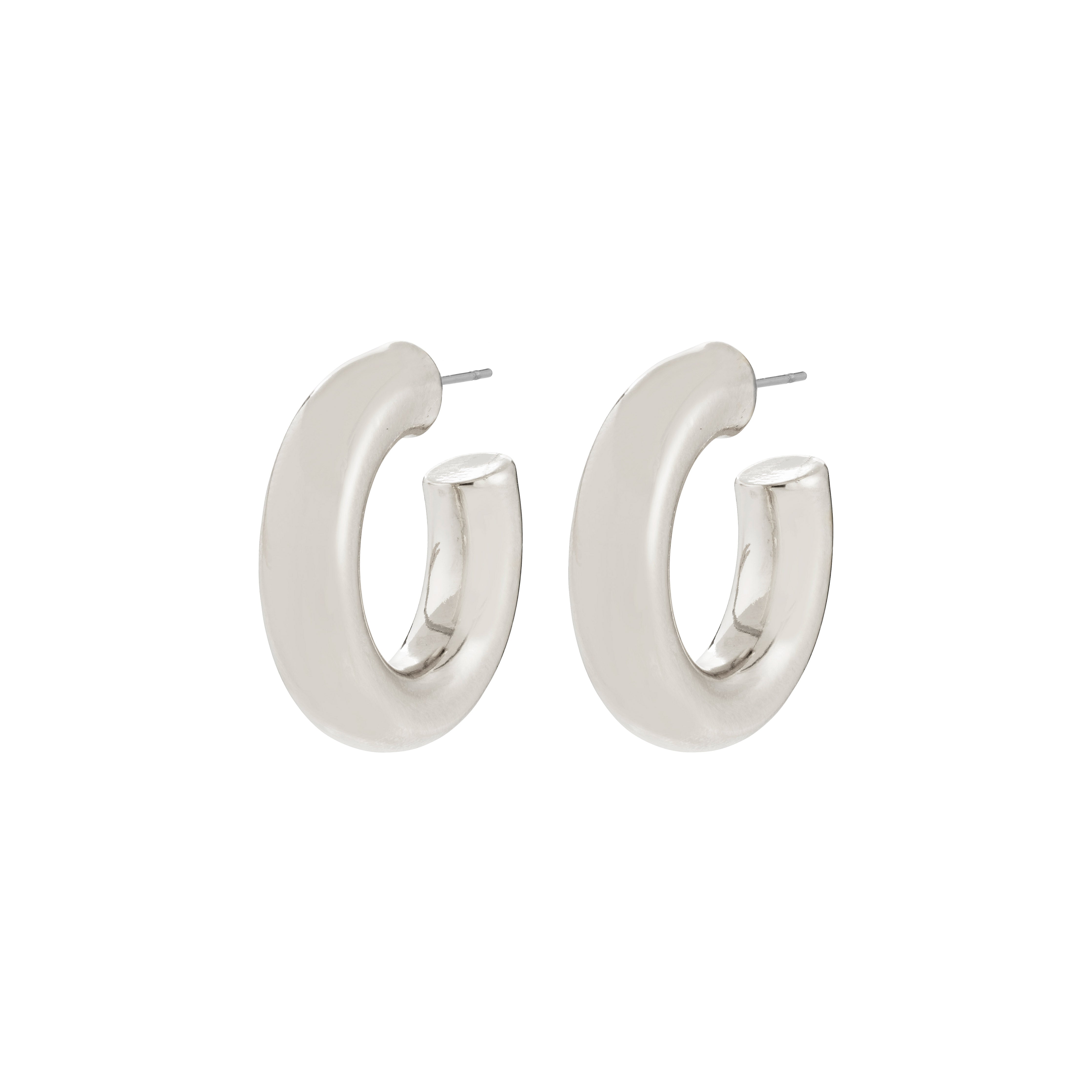 PHASE large hoops silver-plated earrings with chunky, tubular design and post-back closures, embodying quiet luxury and crafted from 99% recycled materials.